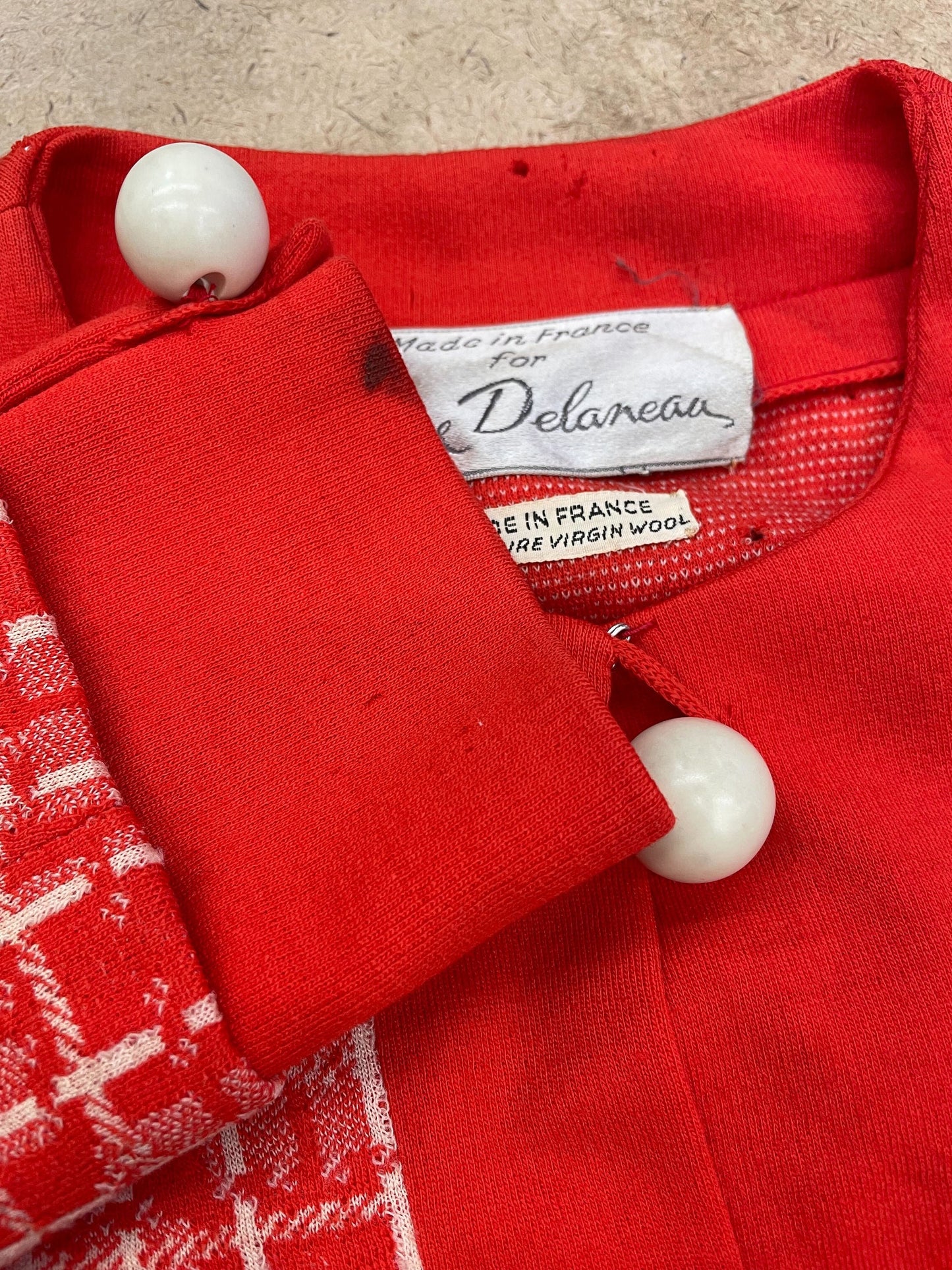 60s Pierre Delaneau Red Checkered Wool Blazer Button-Up Jacket Extra Small