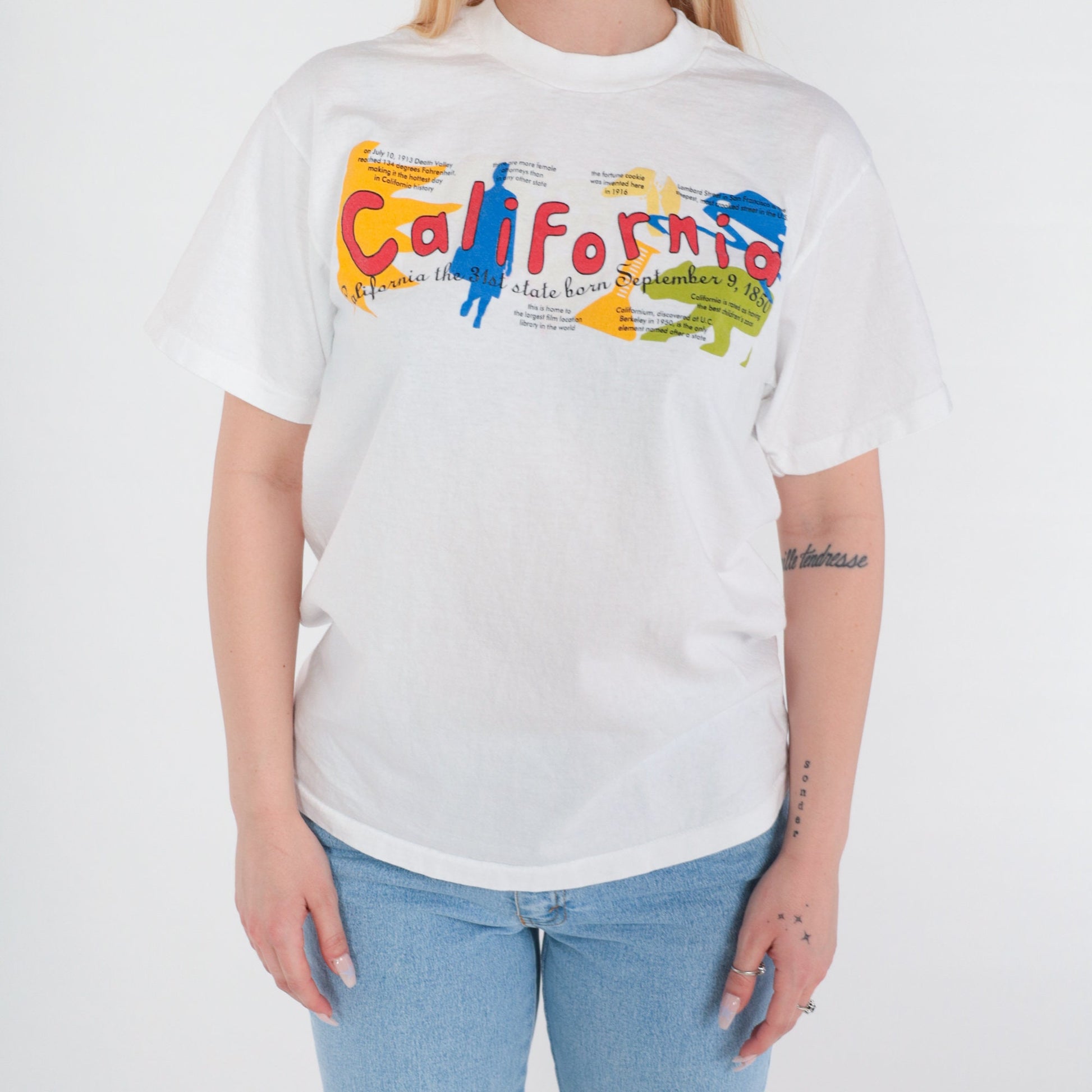 90s California State History Graphic Tee White Single Stitch Medium M