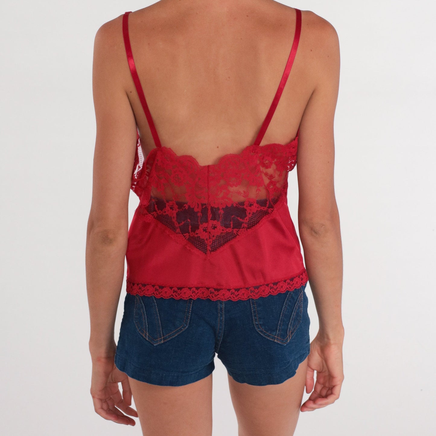 80s Body Chic Red Lace Camisole Tank Top Sheer Nylon Medium