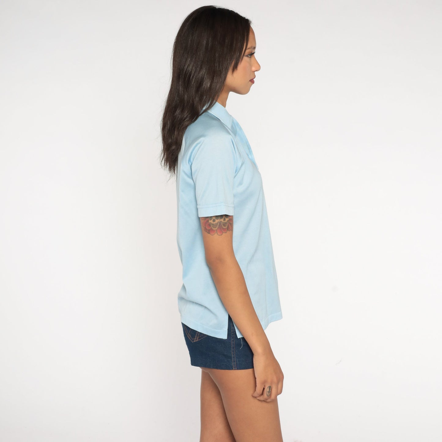 70s Robert Bruce Polo Shirt Baby Blue Cactus Embroidered Small