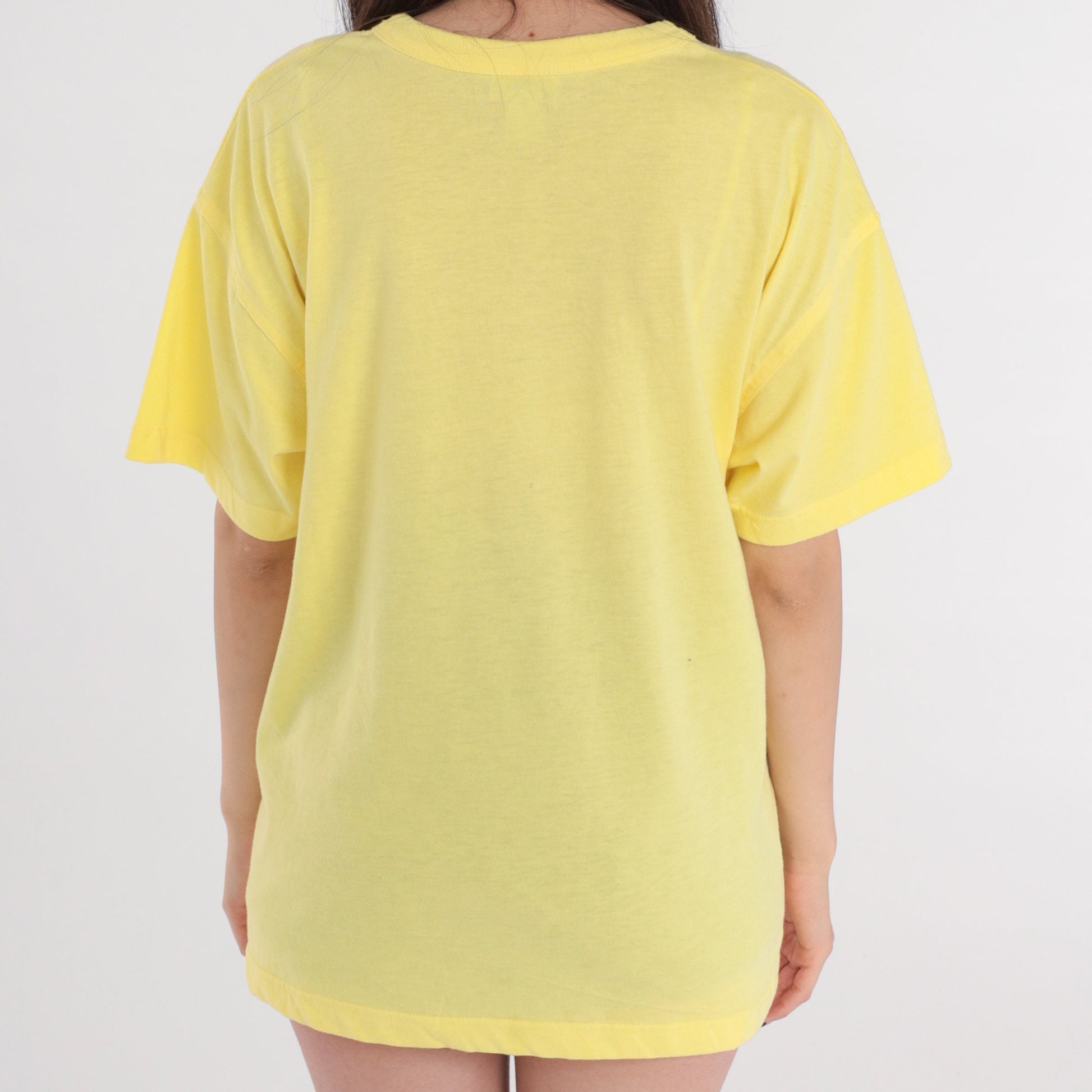 80s Yellow Pocket T-Shirt Cotton Blend Crewneck Medium M