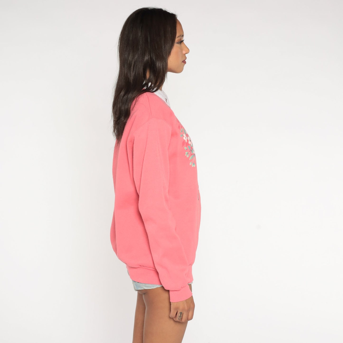 90s Floral Butterfly Quarter Zip Sweatshirt Pink Morning Sun Graphic Medium