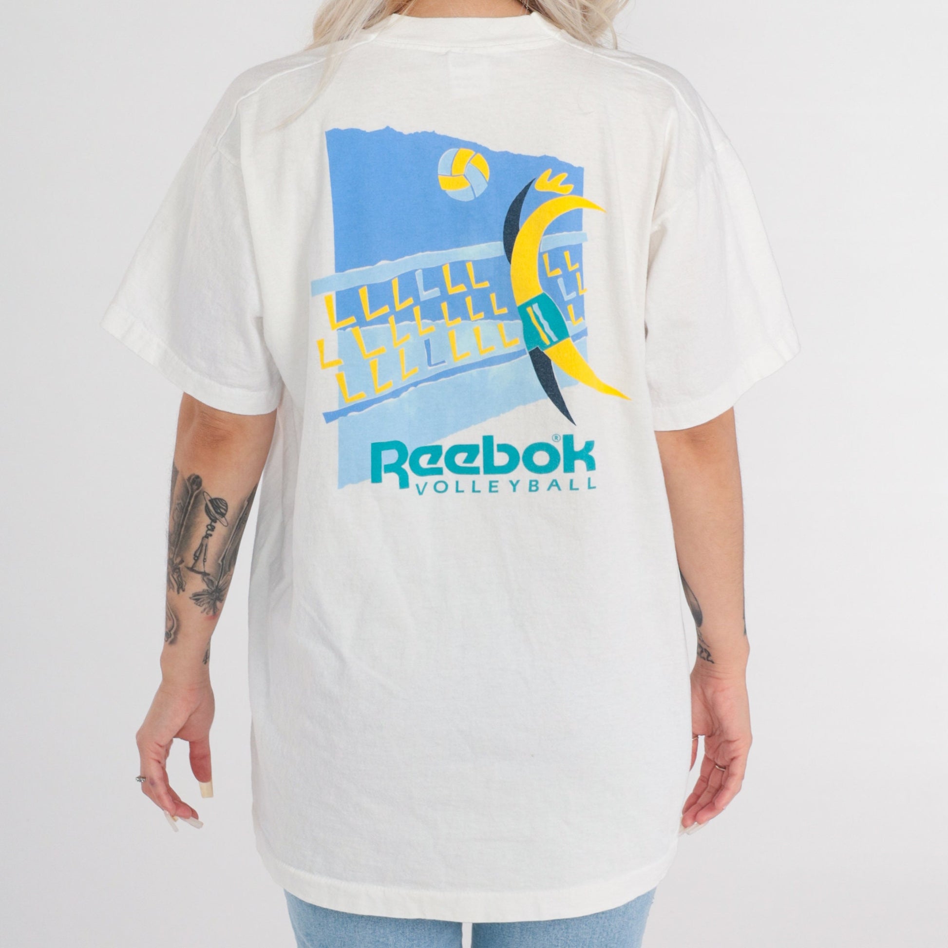 90s Reebok Volleyball Graphic T-Shirt White Cotton Athletic Tee Large L