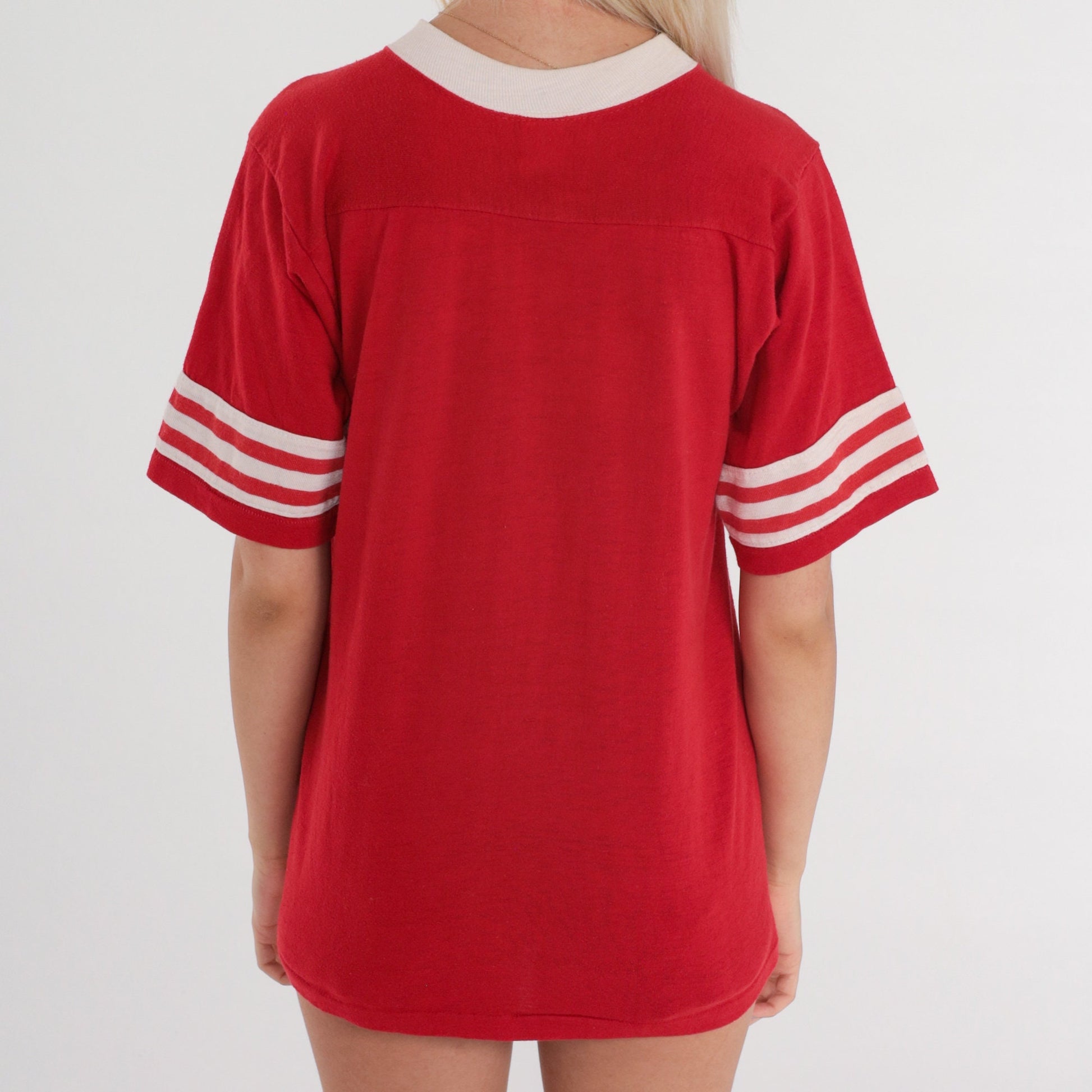 80s Phuque Off Ringer Tee Red White Graphic Single Stitch Medium
