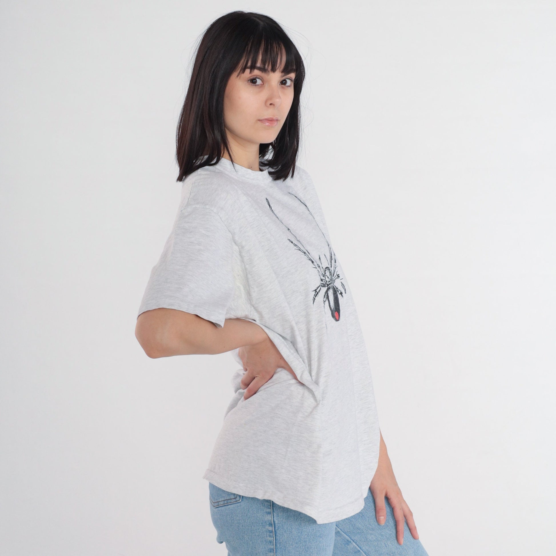 90s Black Widow Spider Graphic T-Shirt Grey Cotton Single Stitch Extra Large