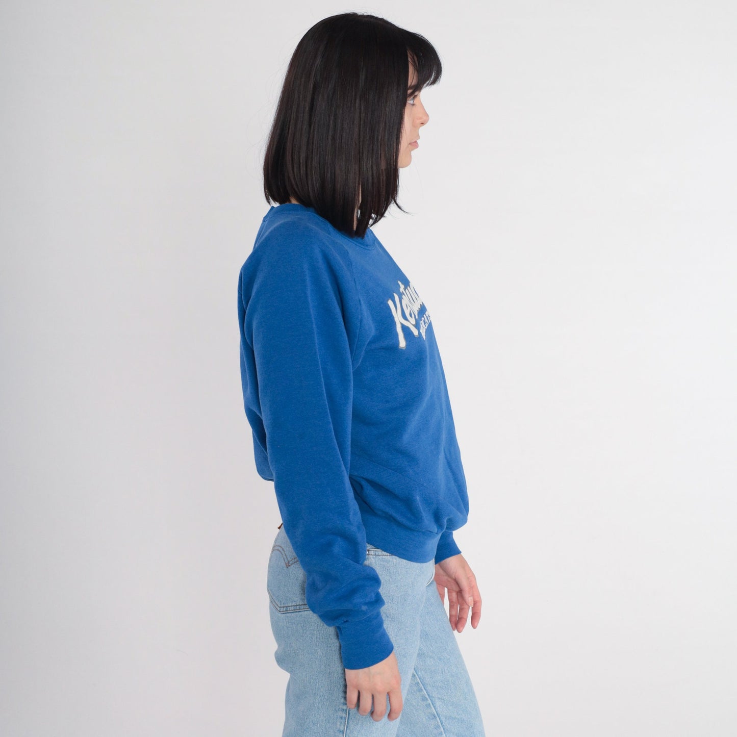 90s Kentucky Wildcats NCAA Basketball Sweatshirt Blue Raglan Large L