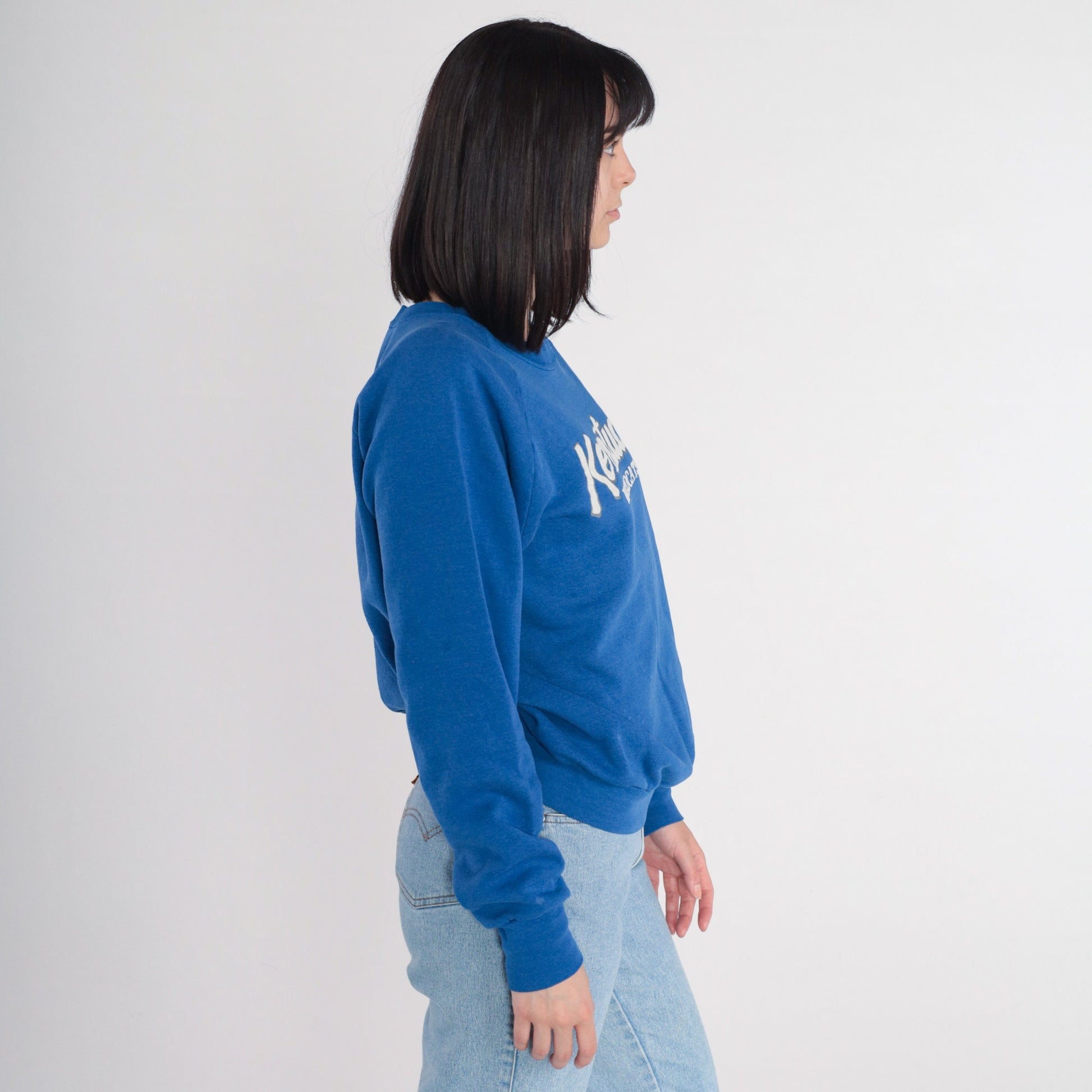 90s Kentucky Wildcats NCAA Basketball Sweatshirt Blue Raglan Large L