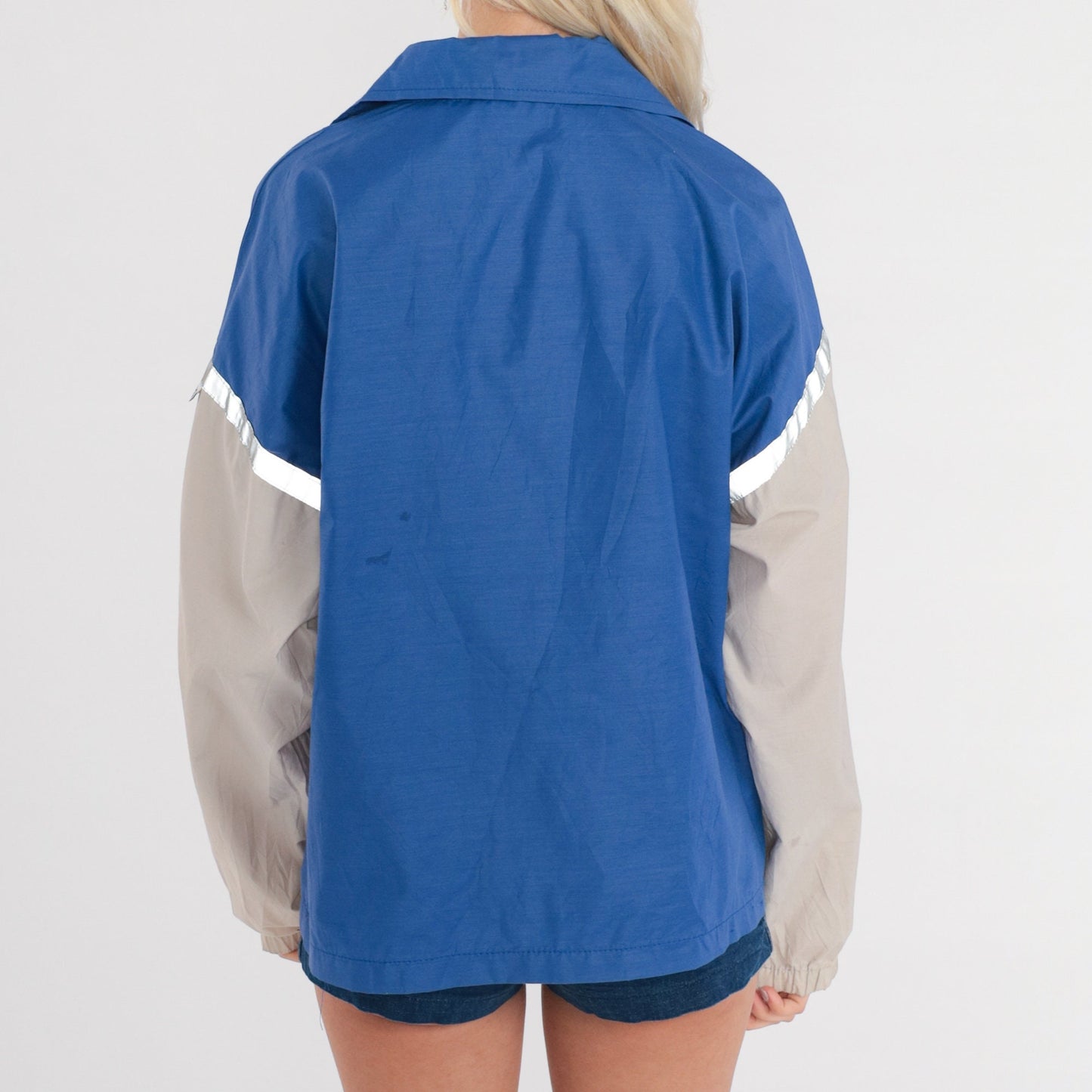 80s Brooks Color Block Windbreaker Blue Grey Reflective Jacket Large L