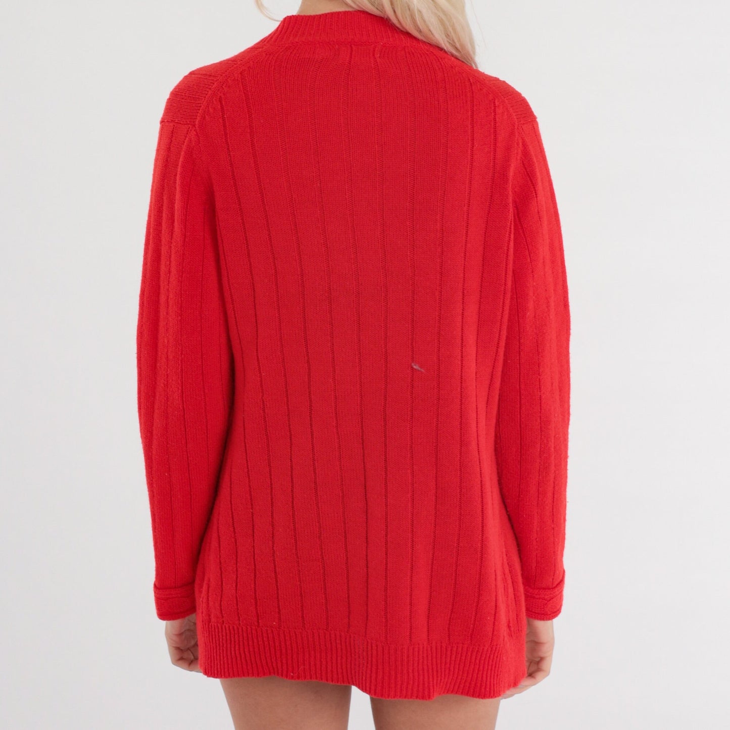 70s Red Wrap Cardigan Knit Sweater Small S