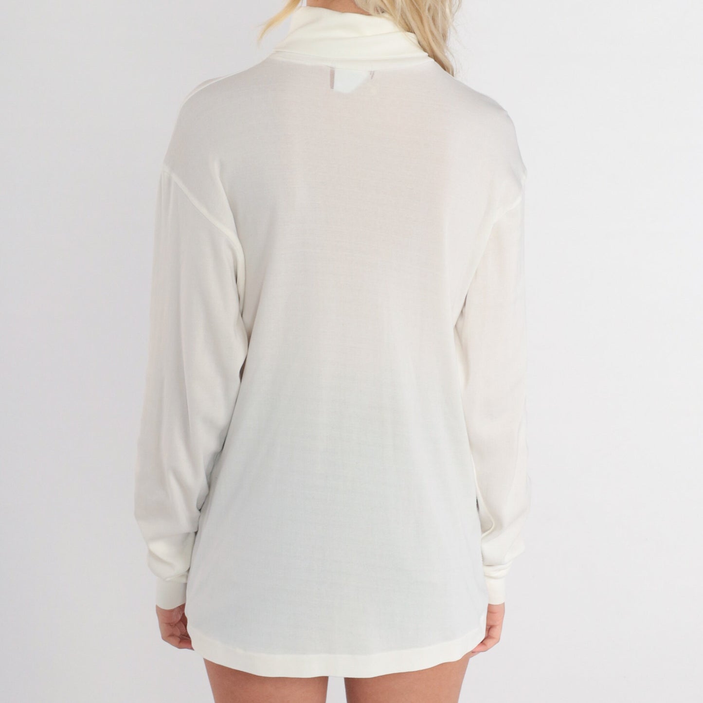 80s Ski Skins White Turtleneck Long Sleeve Semi-Sheer Top Large L