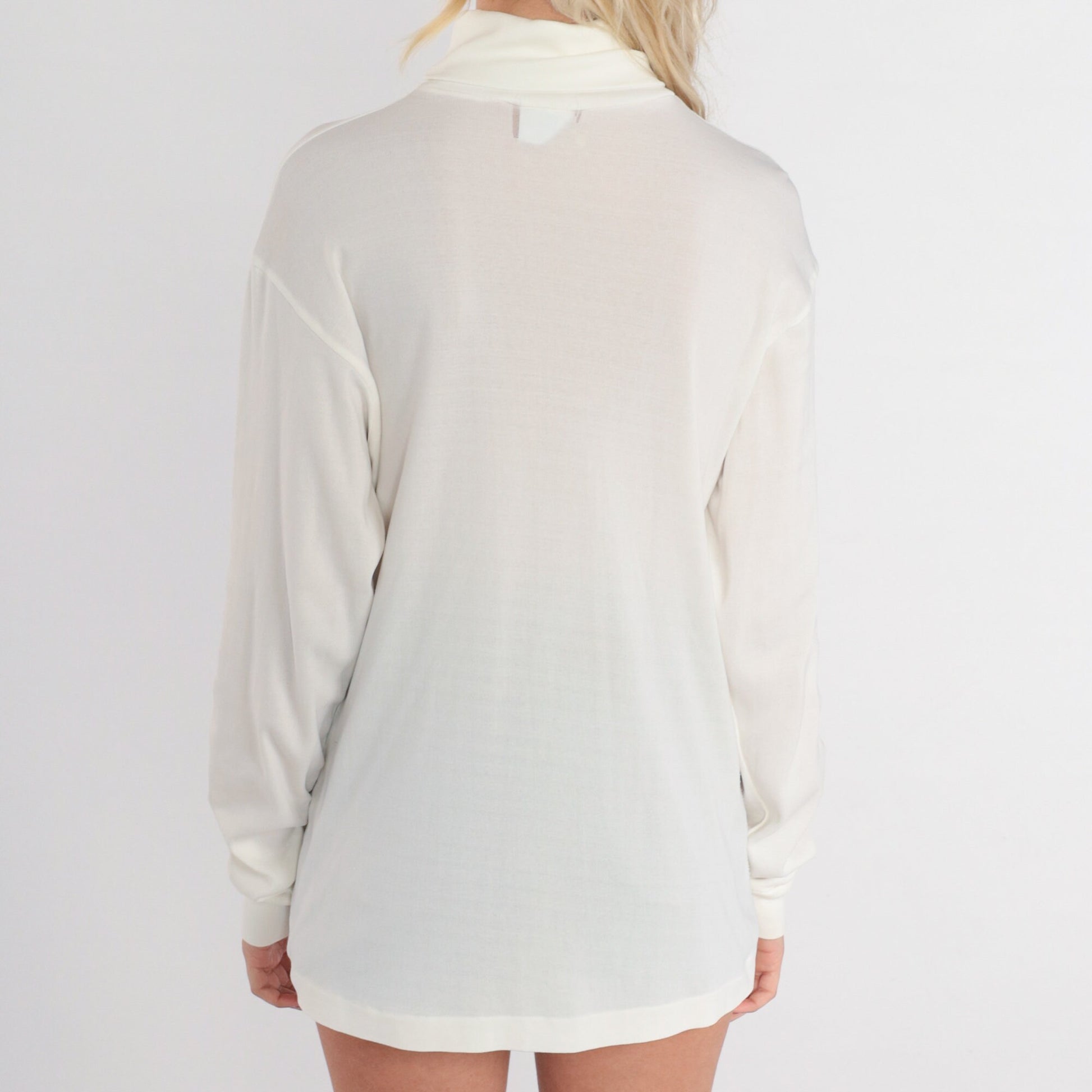 80s Ski Skins White Turtleneck Long Sleeve Semi-Sheer Top Large L