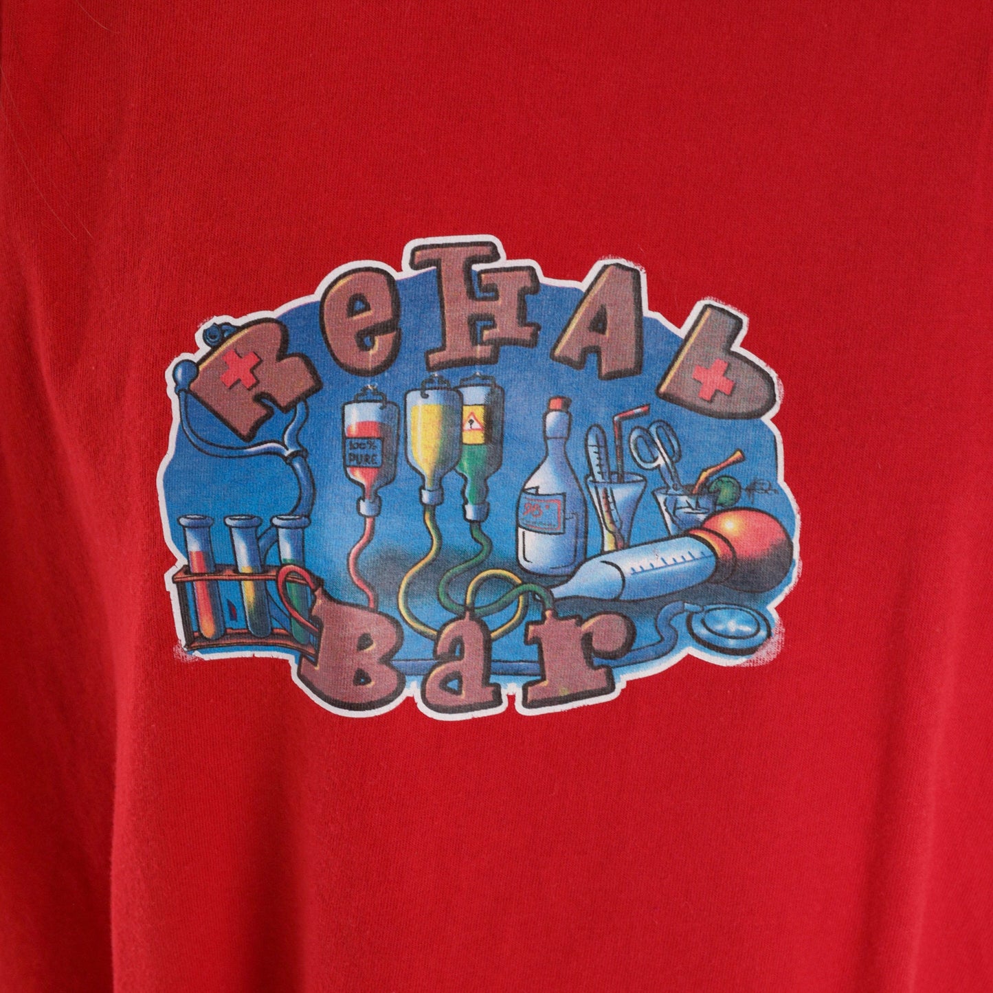 00s Rehab Bar Ios Island Greece Muscle Tank Top Red Graphic Large L