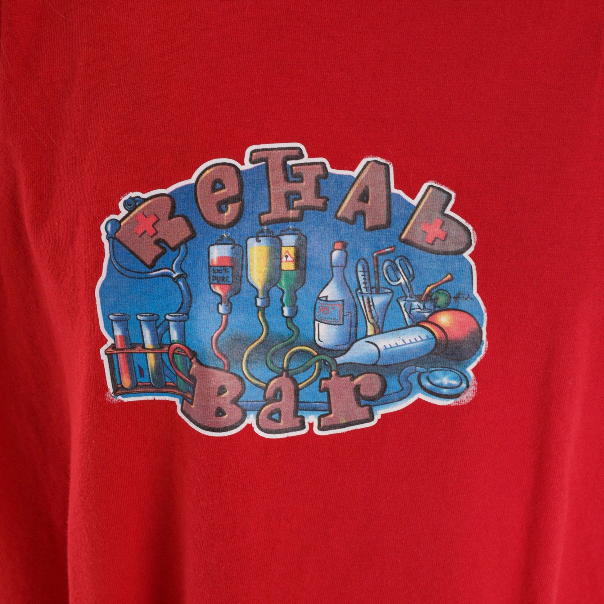 00s Rehab Bar Ios Island Greece Muscle Tank Top Red Graphic Large L