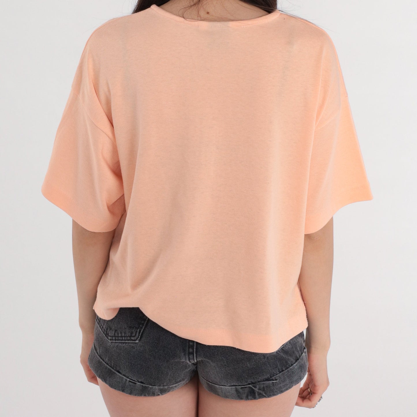 80s Catalina Peach Henley T-Shirt Cotton Single Stitch Medium