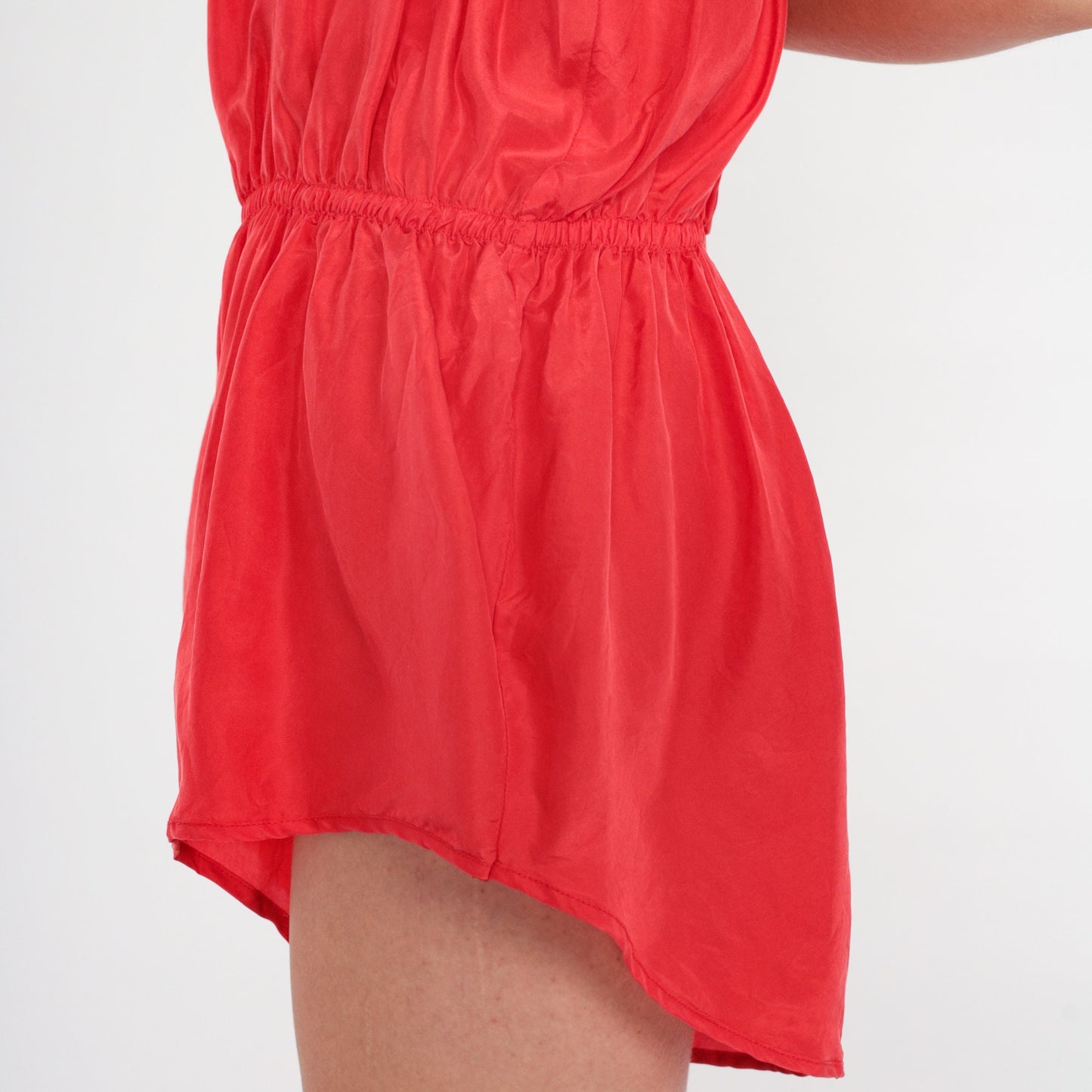 Y2K Red Silk Teddy Romper Spaghetti Strap Dolphin Shorts Medium M