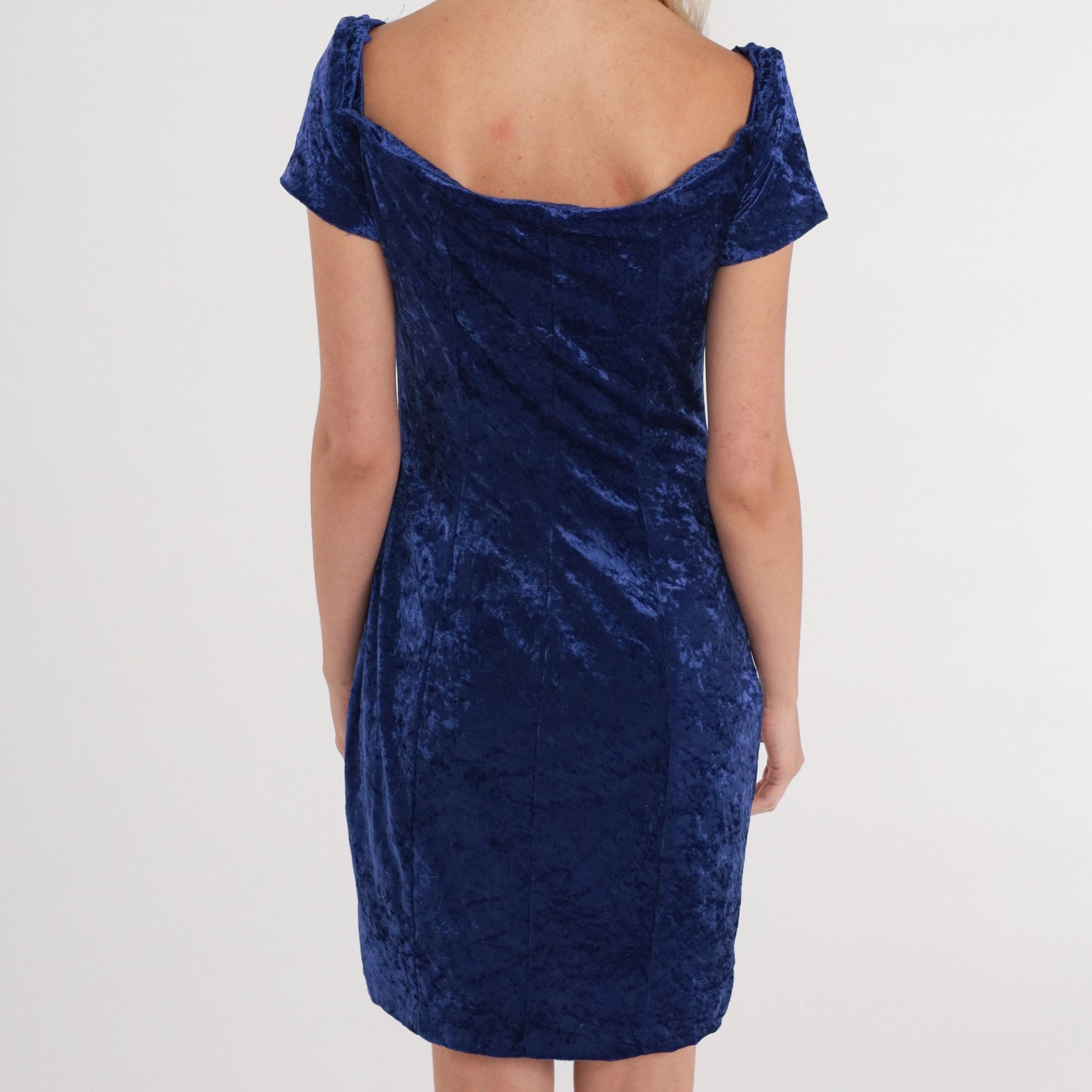 90s All That Jazz Blue Velvet Mini Dress Sweetheart Neckline Small