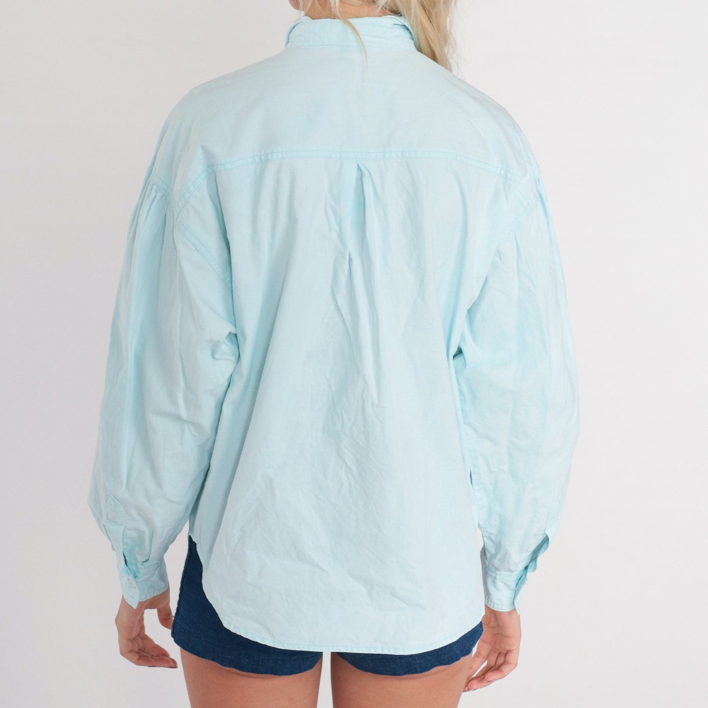 90s Light Blue Cotton Oxford Button-Up Shirt Long Sleeve Medium