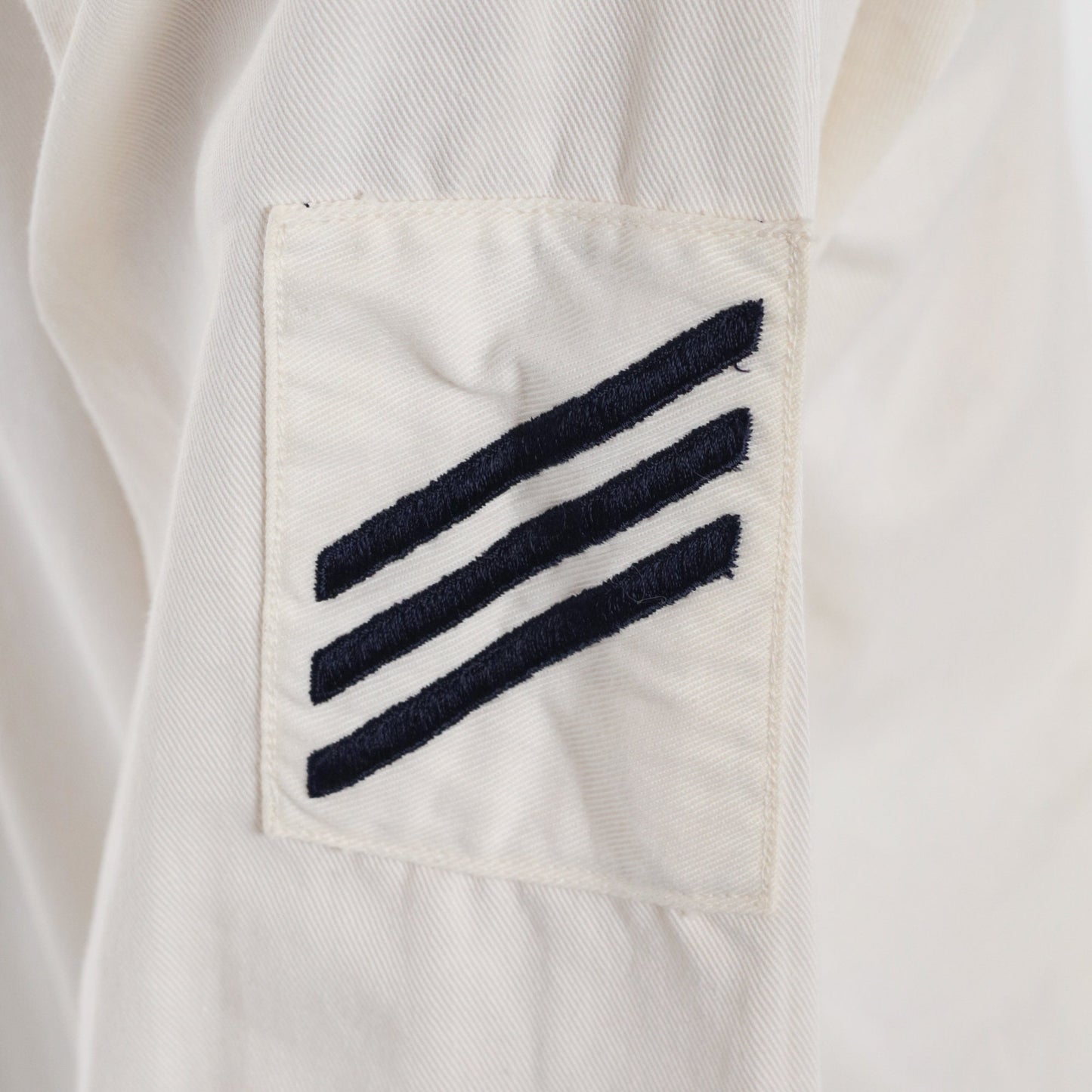 70s Sailor Collar Shirt White Navy Stripe Long Sleeve Extra Small