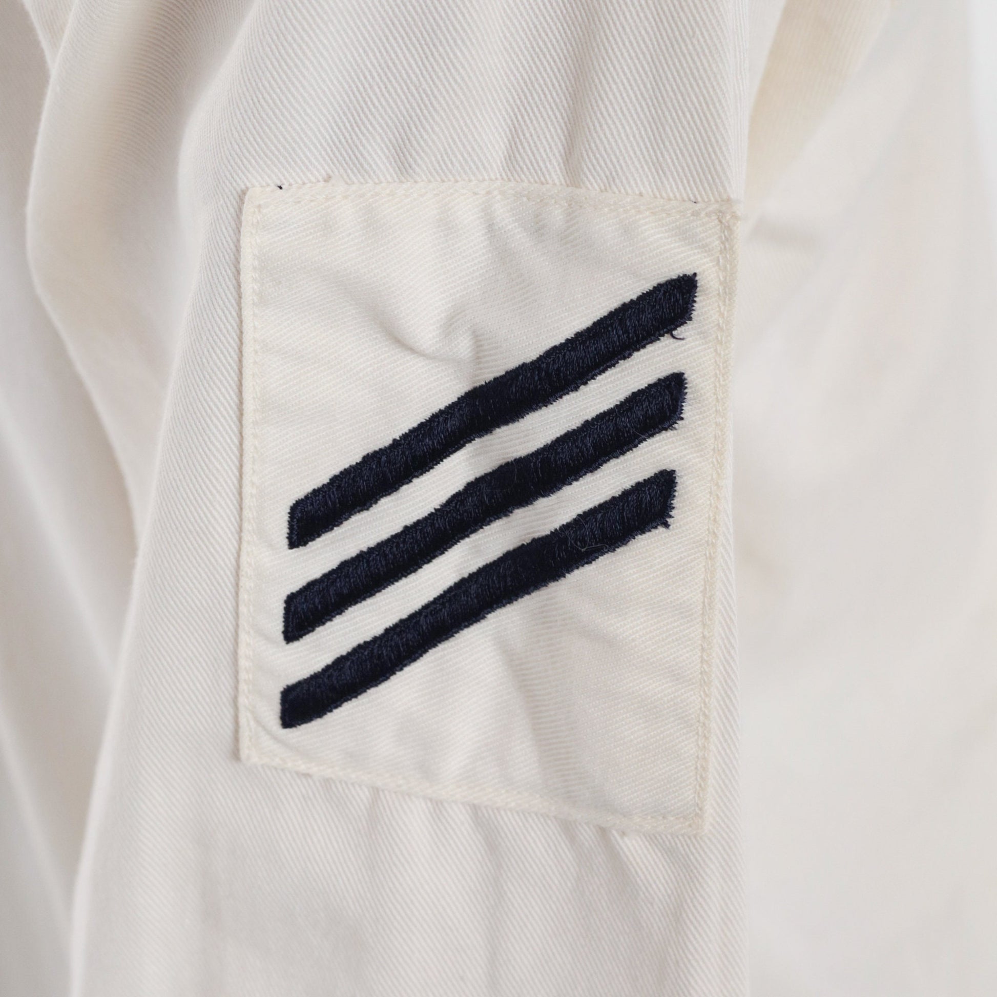 70s Sailor Collar Shirt White Navy Stripe Long Sleeve Extra Small