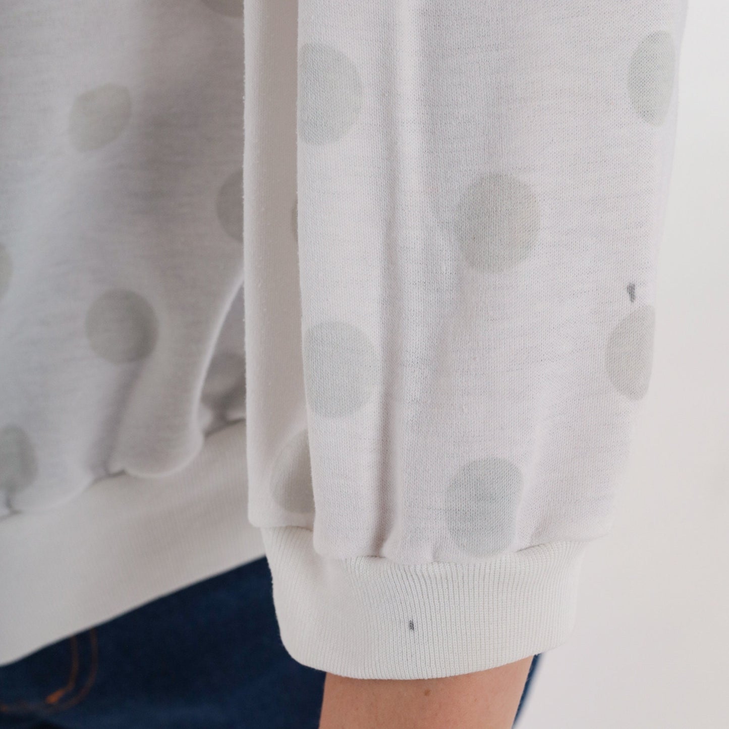 80s Polka Dot Blouse White V-Neck 3/4 Sleeve Top Medium