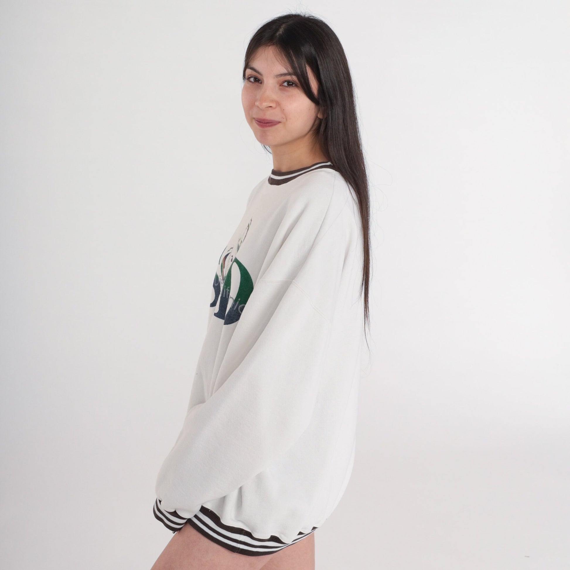 90s San Diego Sailboat Sweatshirt White Brown Graphic Ringer Neck XXL