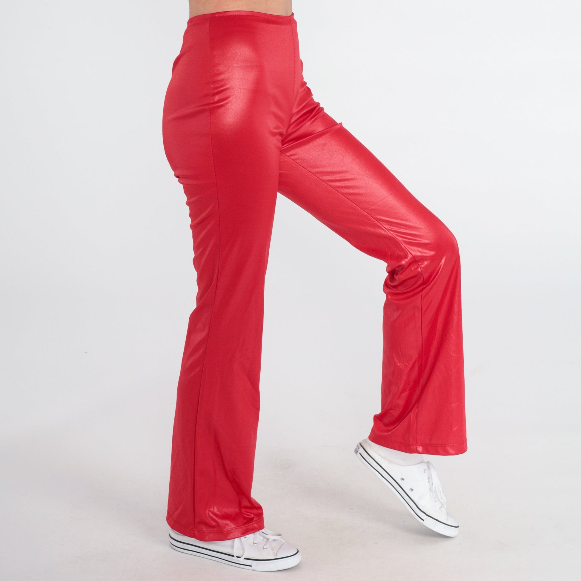90s Red Shiny Low Rise Flared Trousers Extra Small XS