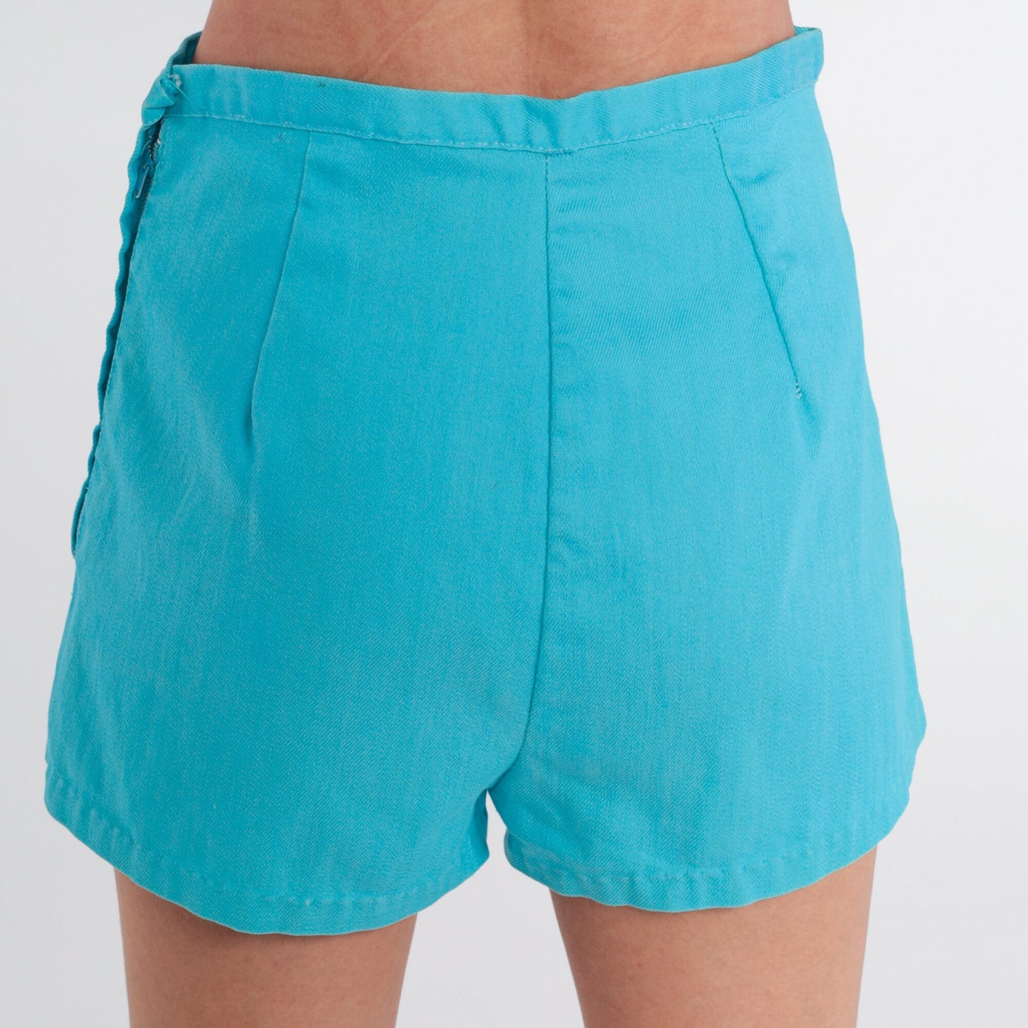 70s High Waisted Shorts Blue Cotton Small S