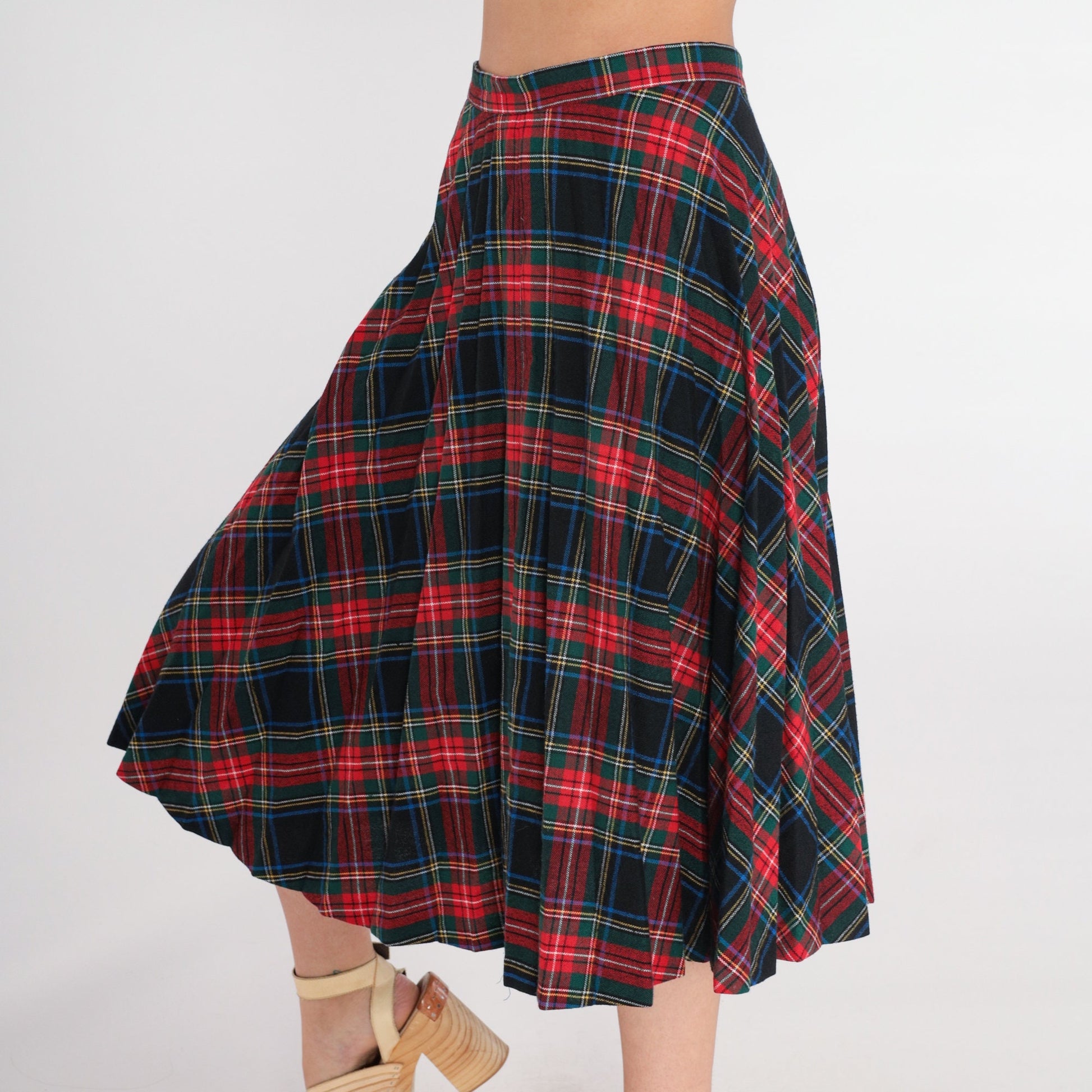 70s Saks Fifth Avenue Plaid Midi Skirt High Waist Pleated Small