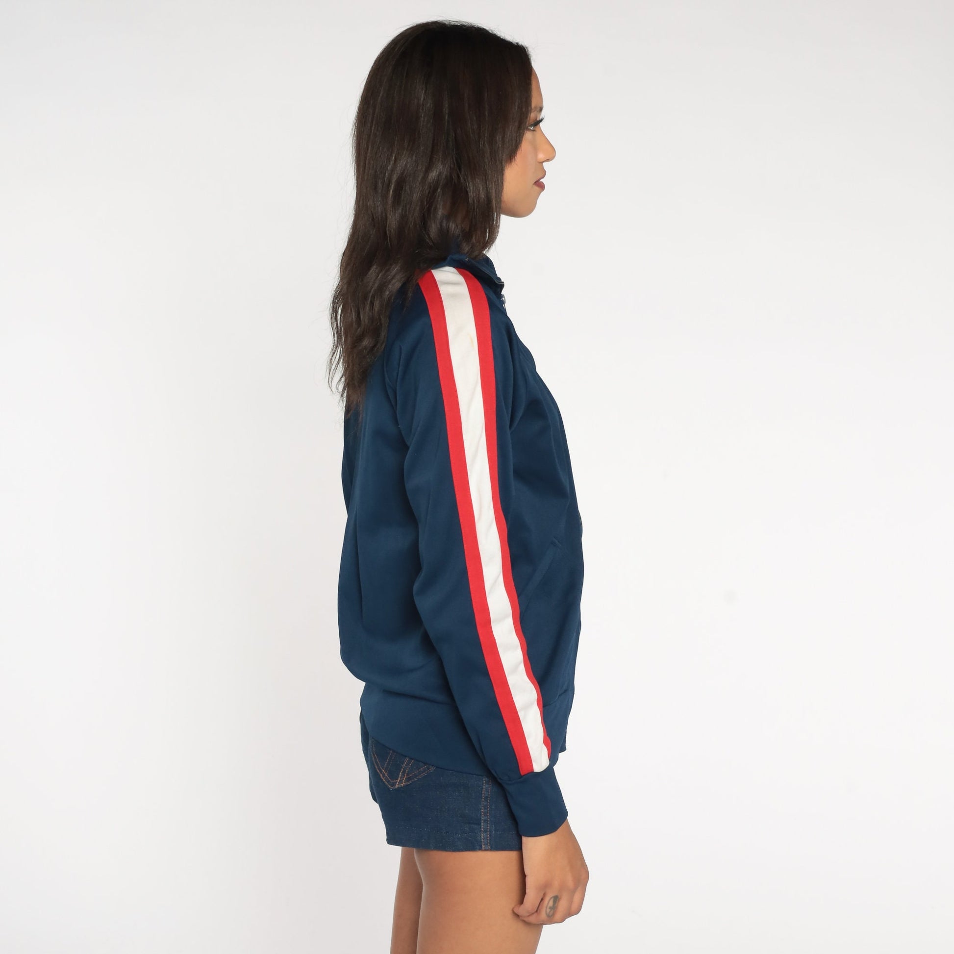 80s Pro Tour Track Jacket Navy Blue Red White Stripe Zip Raglan Medium