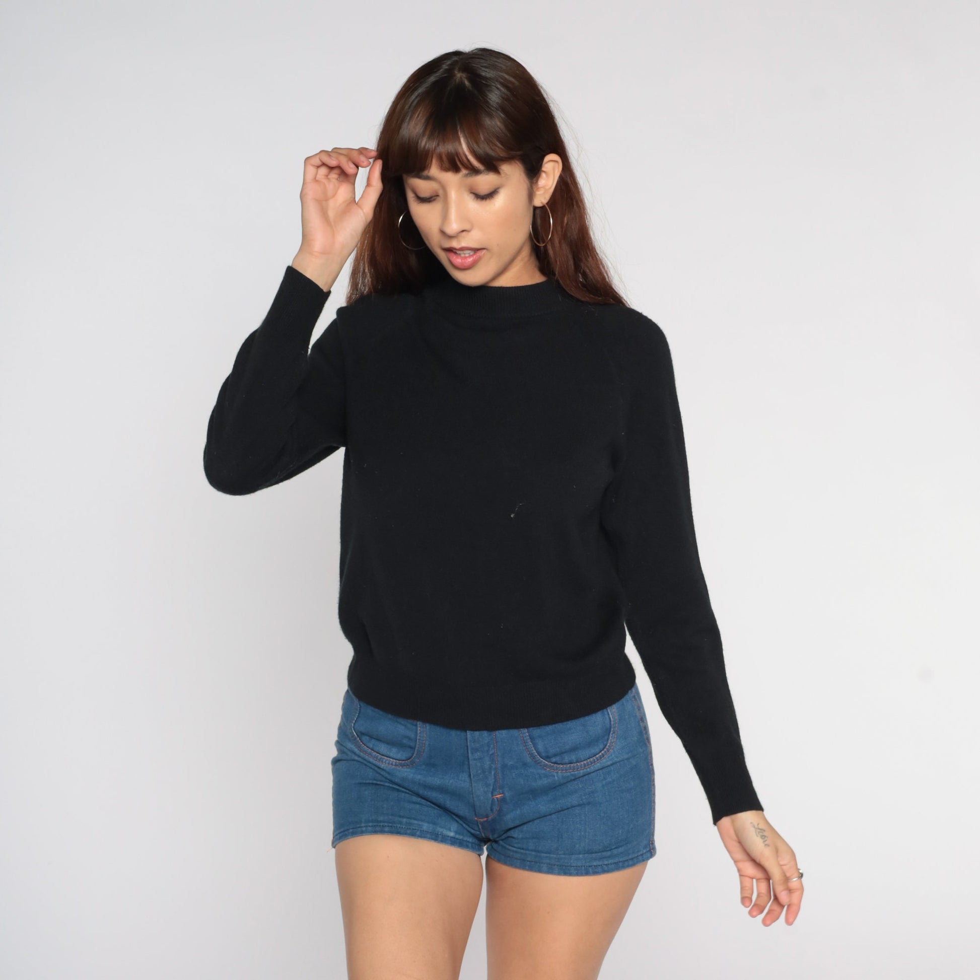 00s Hampshire Studio Black Knit Pullover Raglan Sleeve Petite Small