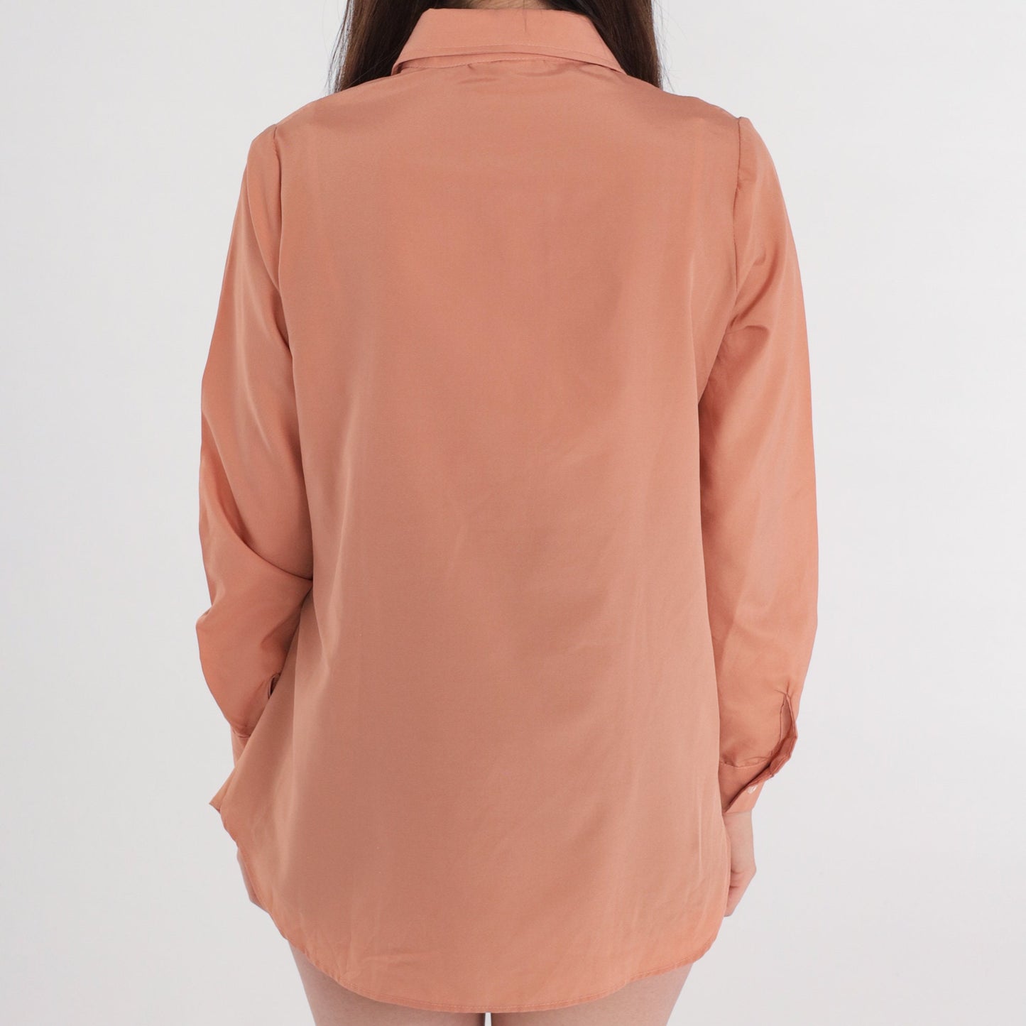 80s Salmon Collared Blouse Half-Button Long Sleeve Tunic Top Medium
