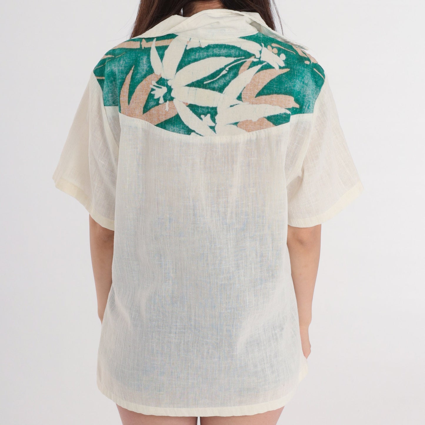 90s Ocean Pacific Abstract Print Polo Shirt Cream Collared Medium