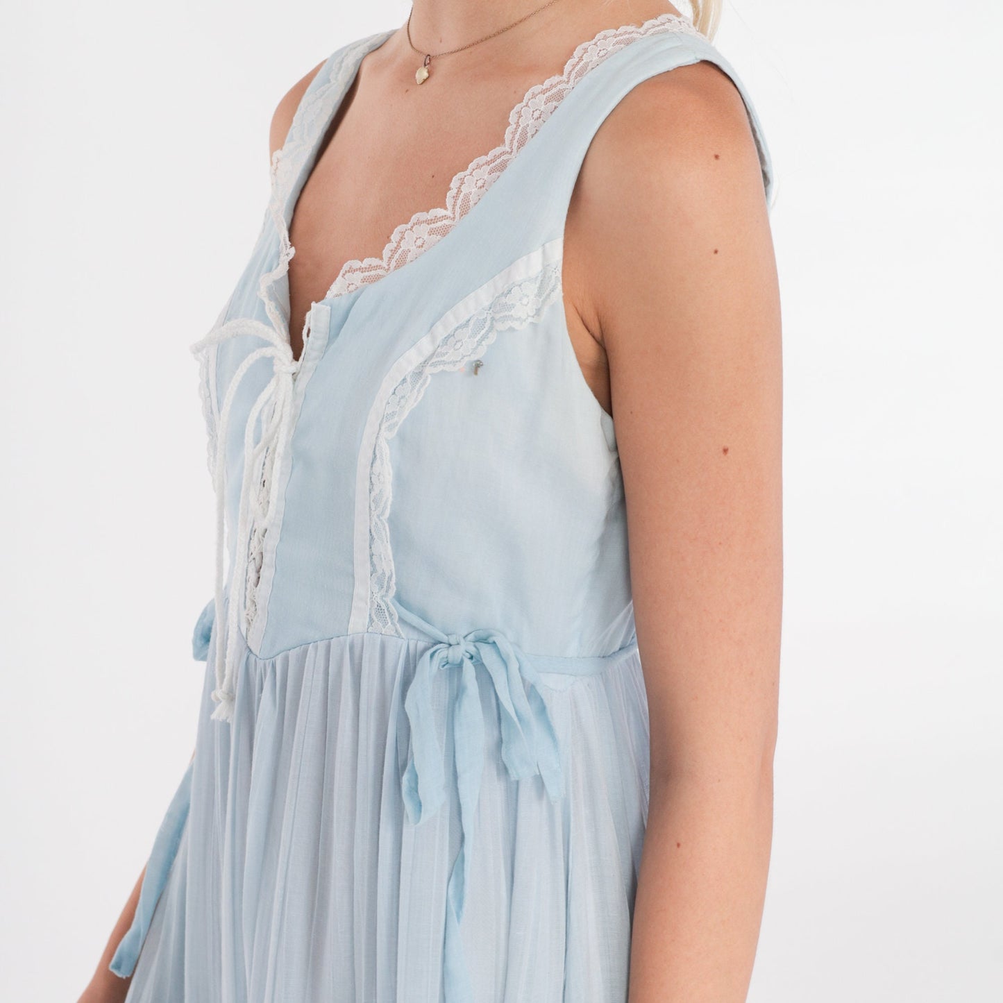 70s Gunne Sax Baby Blue Maxi Dress Lace-Up Bodice Tiered Small