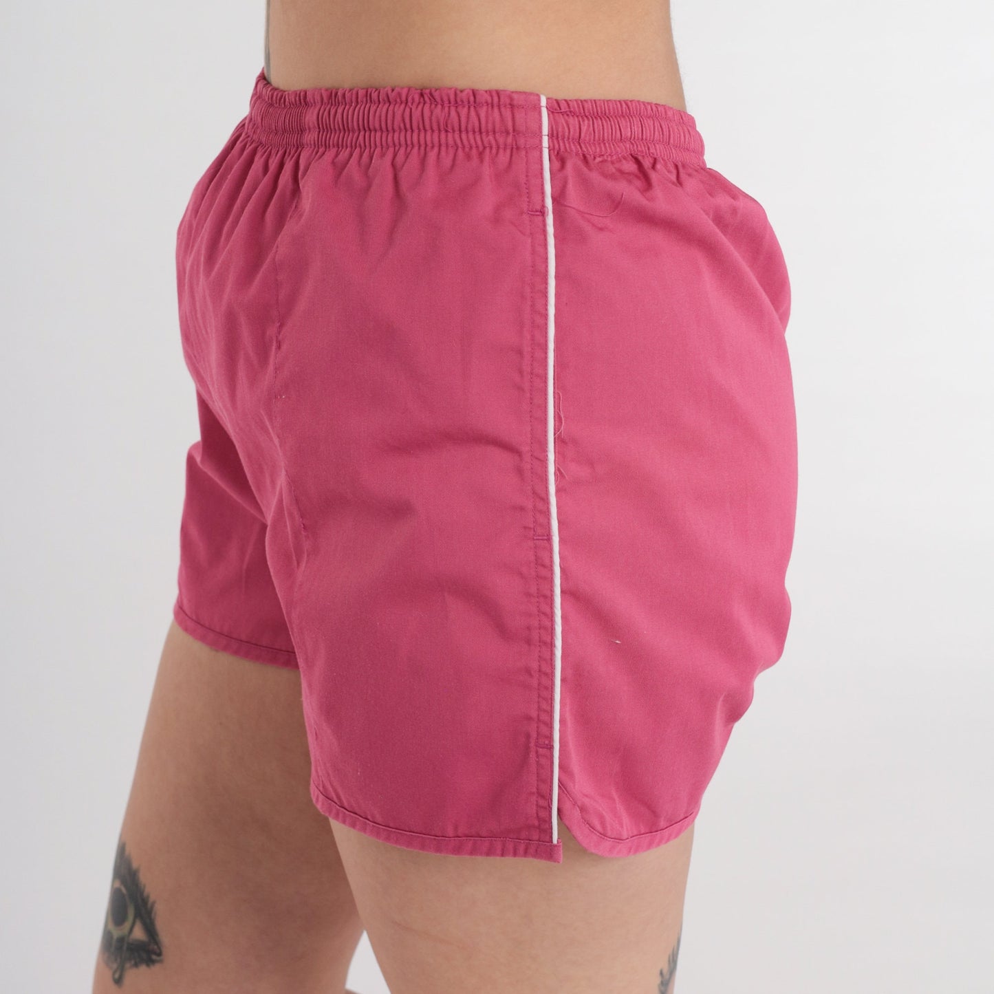 80s Pink Swim Trunks White Piping Elastic Waist Shorts Medium