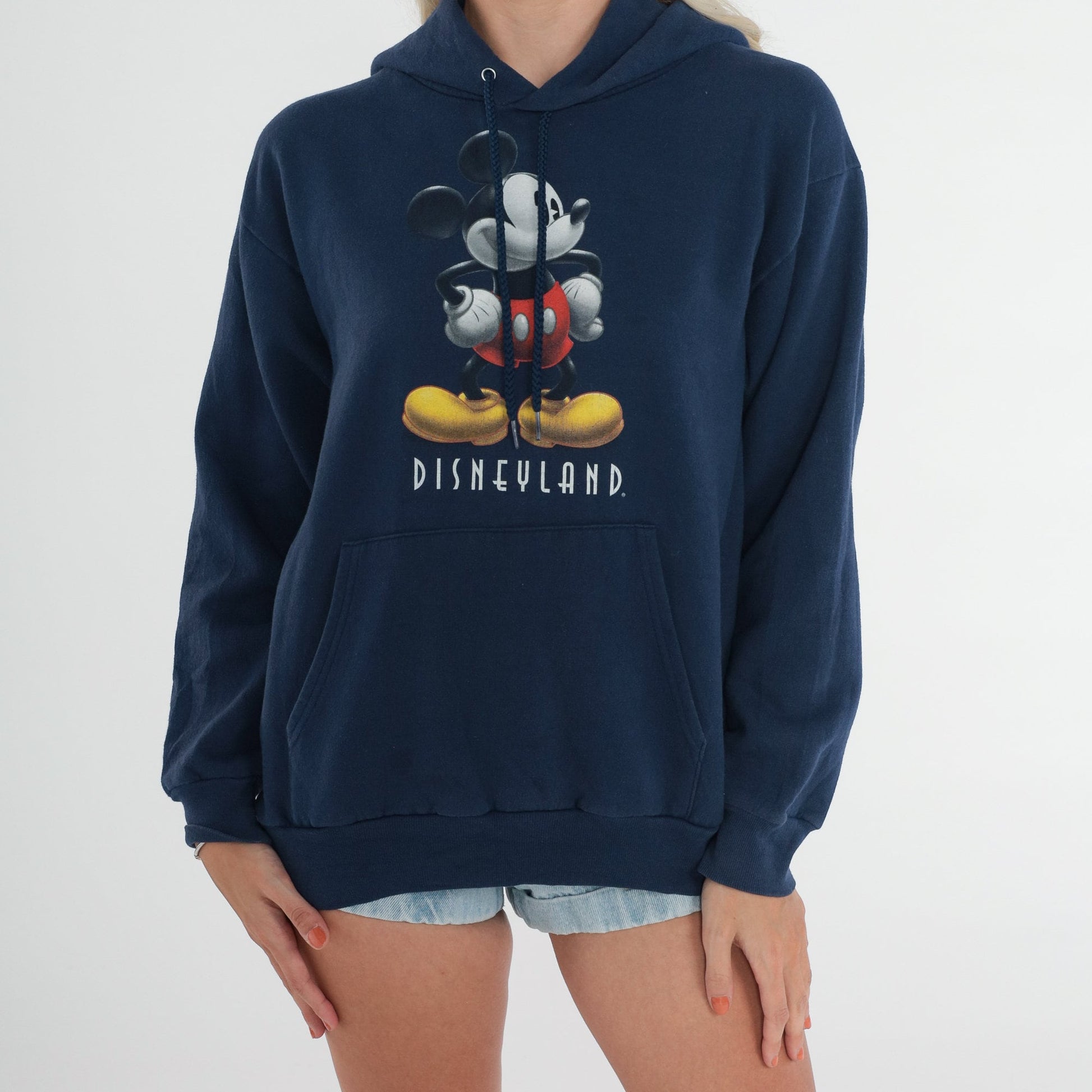 00s Disneyland Mickey Mouse Navy Hoodie Graphic Sweatshirt Small