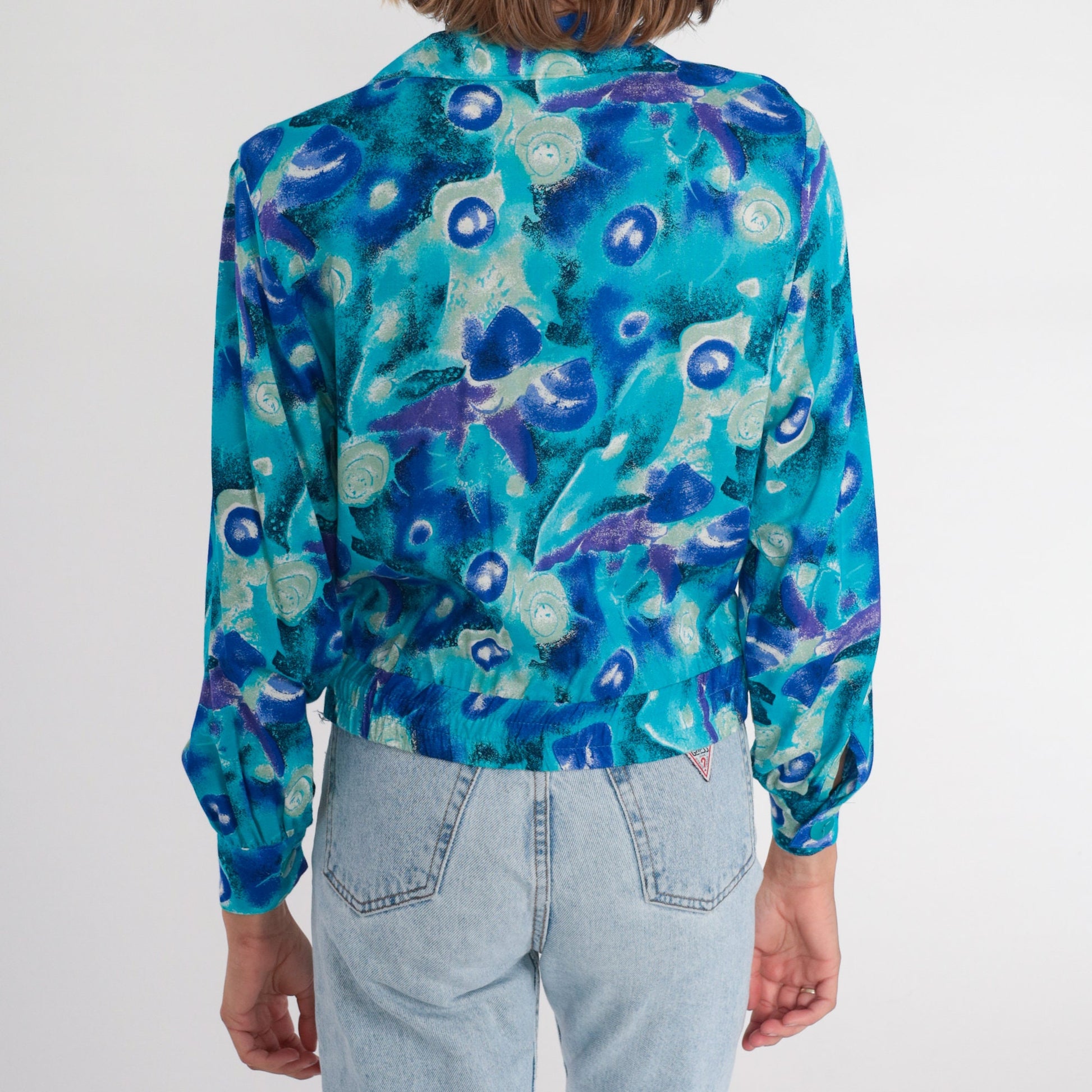 90s P.S Sport Abstract Blue Cropped Blazer Double Breasted Small
