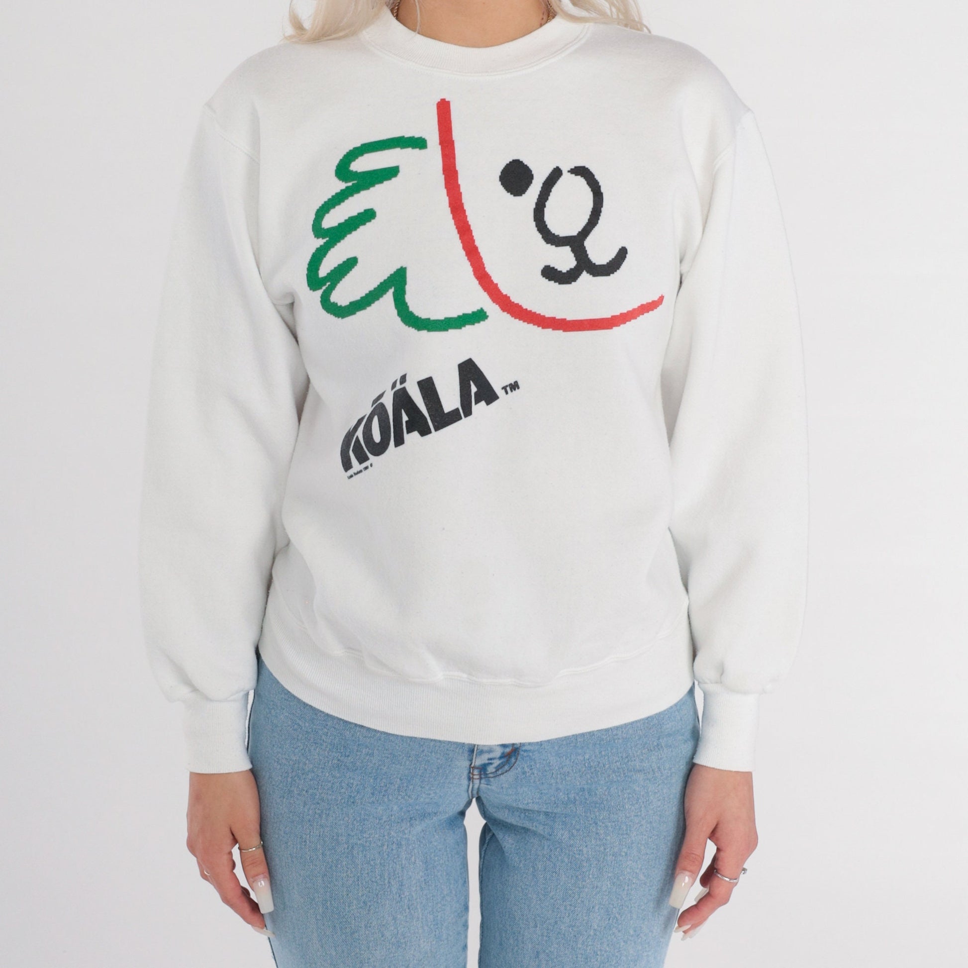 90s Jerzees Koala Bear Graphic Sweatshirt White Crewneck Small