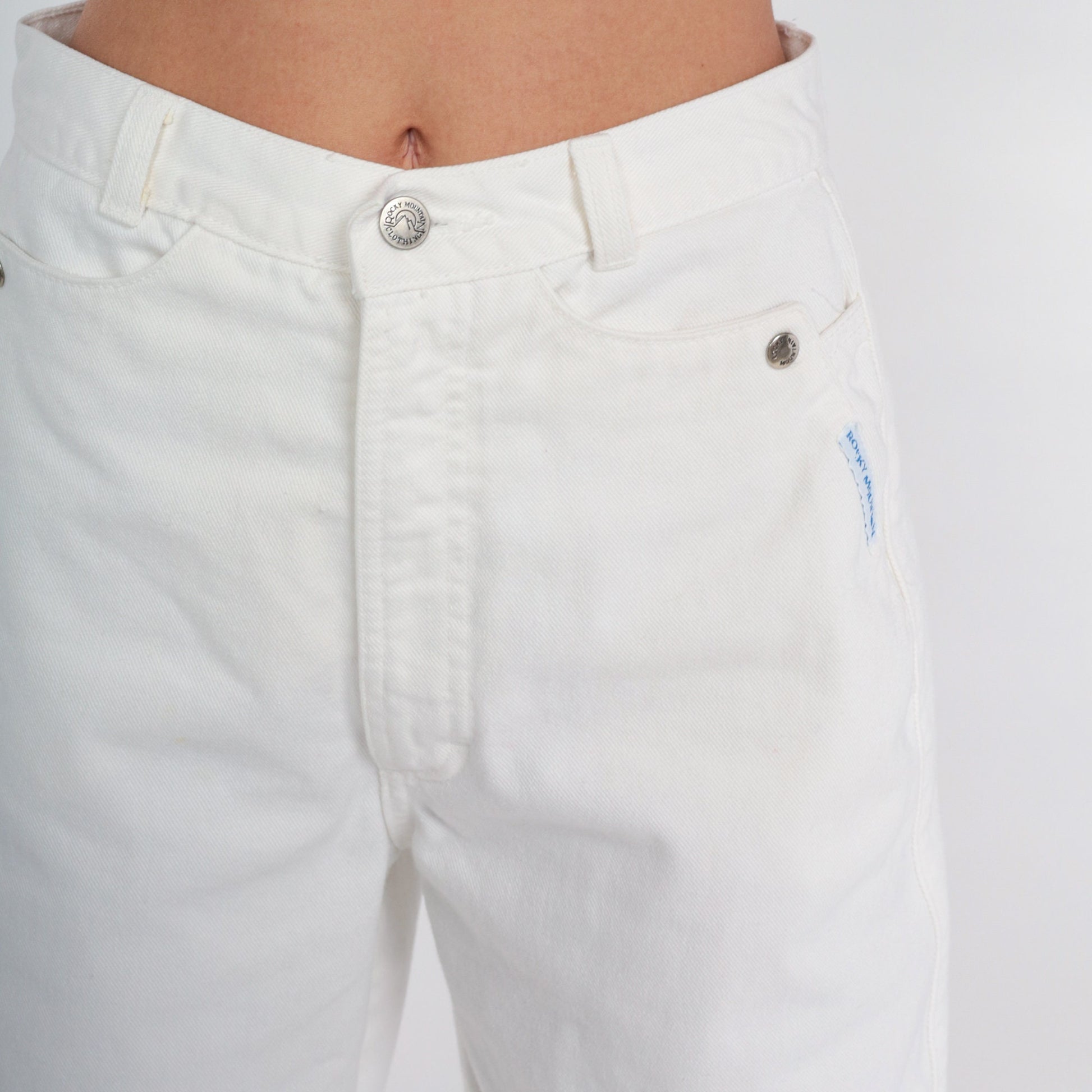 90s White Denim Jeans High Waist Straight Leg Cotton Extra Small