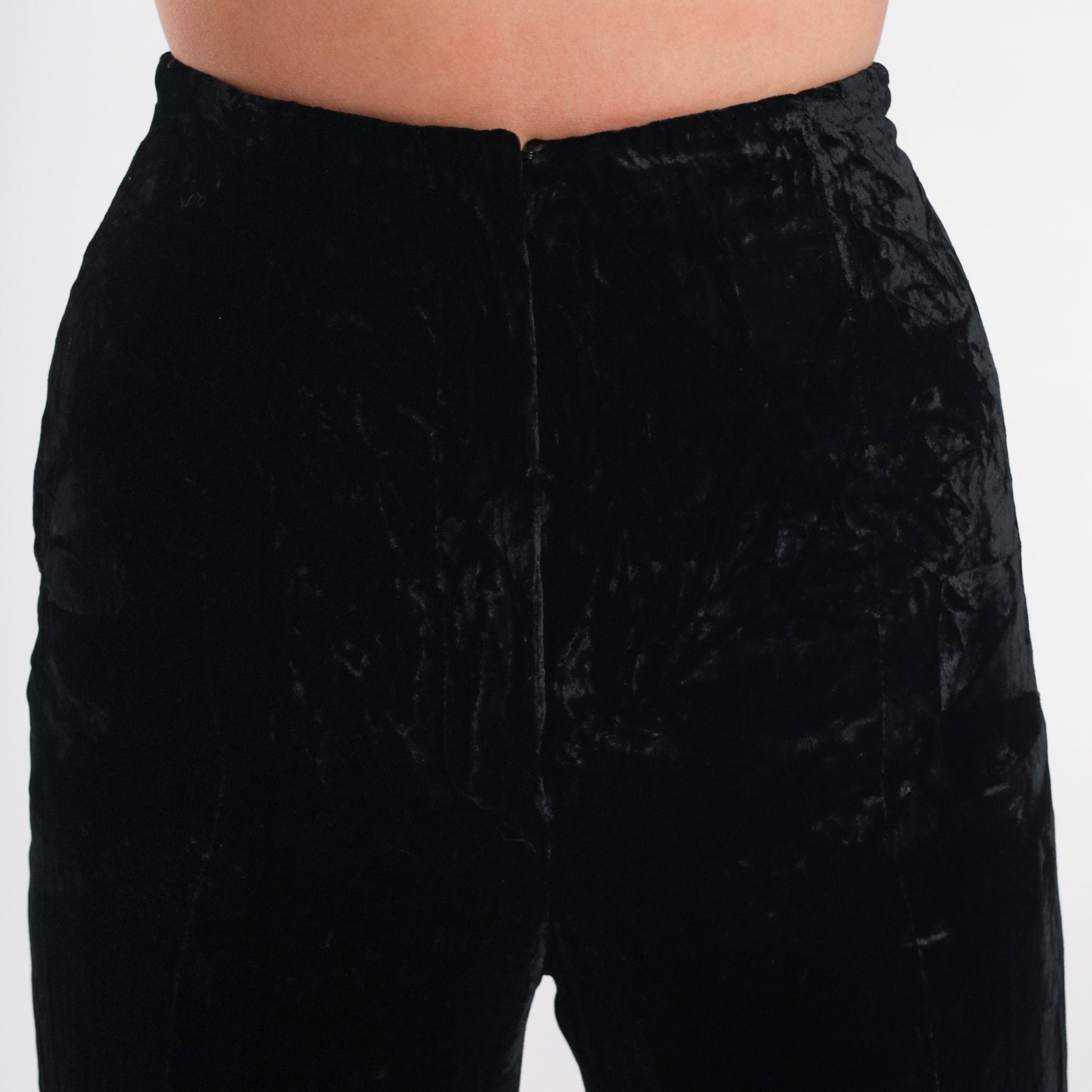 90s Norma Kamali Black Velvet Bootcut Pants High Waisted Extra Small