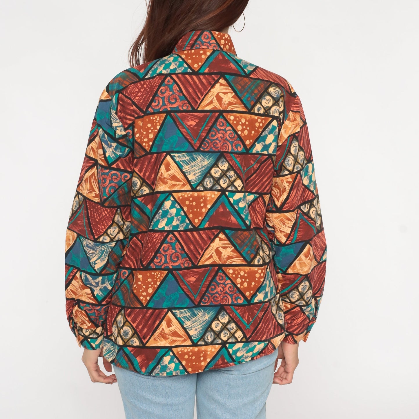 90s Roper Triangle Print Western Button Up Shirt Cotton Large