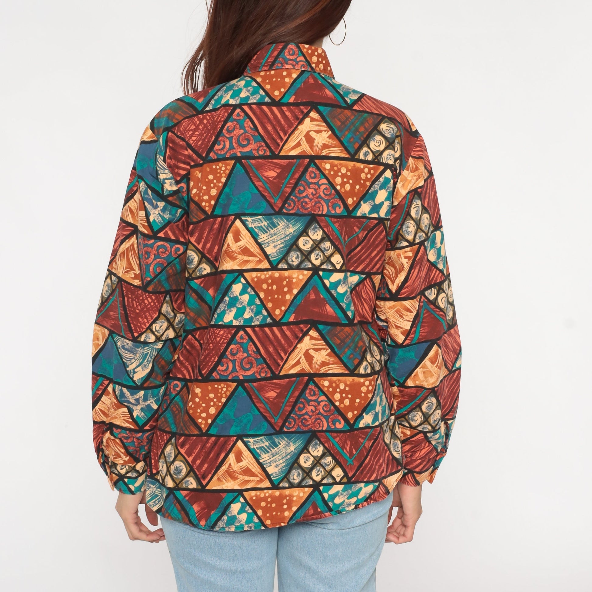 90s Roper Triangle Print Western Button Up Shirt Cotton Large