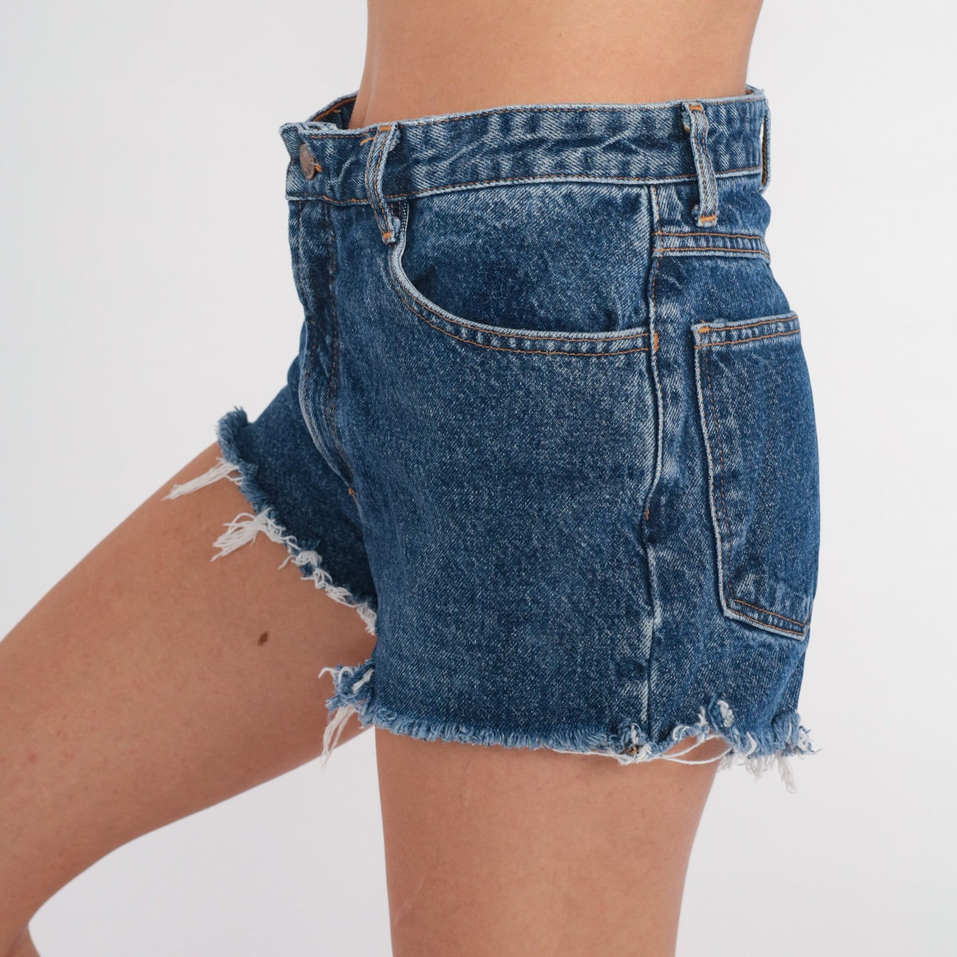 Bongo Y2K Stonewashed Denim Cutoff Shorts Blue Frayed Extra Small XS
