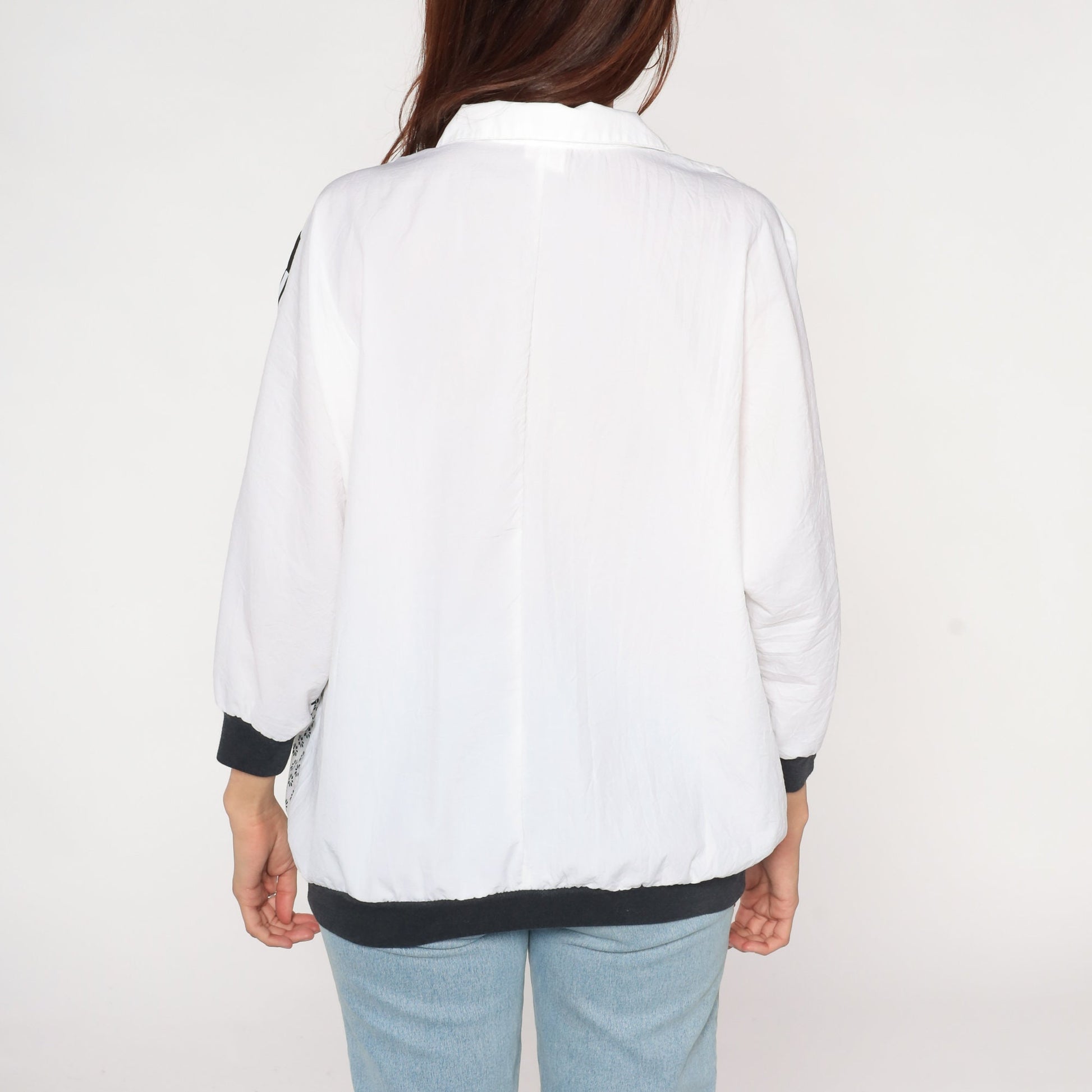 80s Black White Striped Floral Shirt Collared Blouse 3/4 Sleeve Extra Large XL