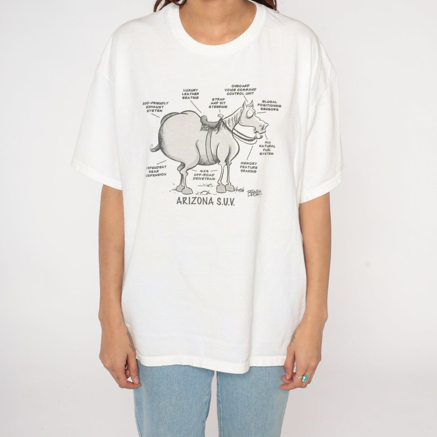 00s Arizona SUV Donkey Graphic T-Shirt White Cotton Tee Extra Large XL