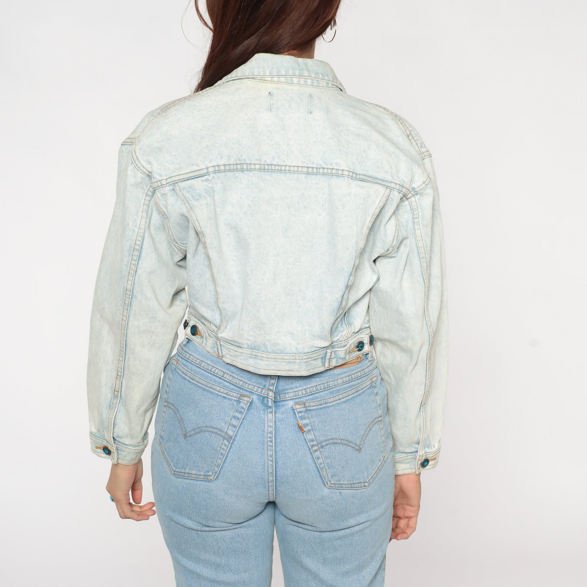 90s Anchor Blue Stone Wash Denim Jacket Cropped Button Up Extra Small