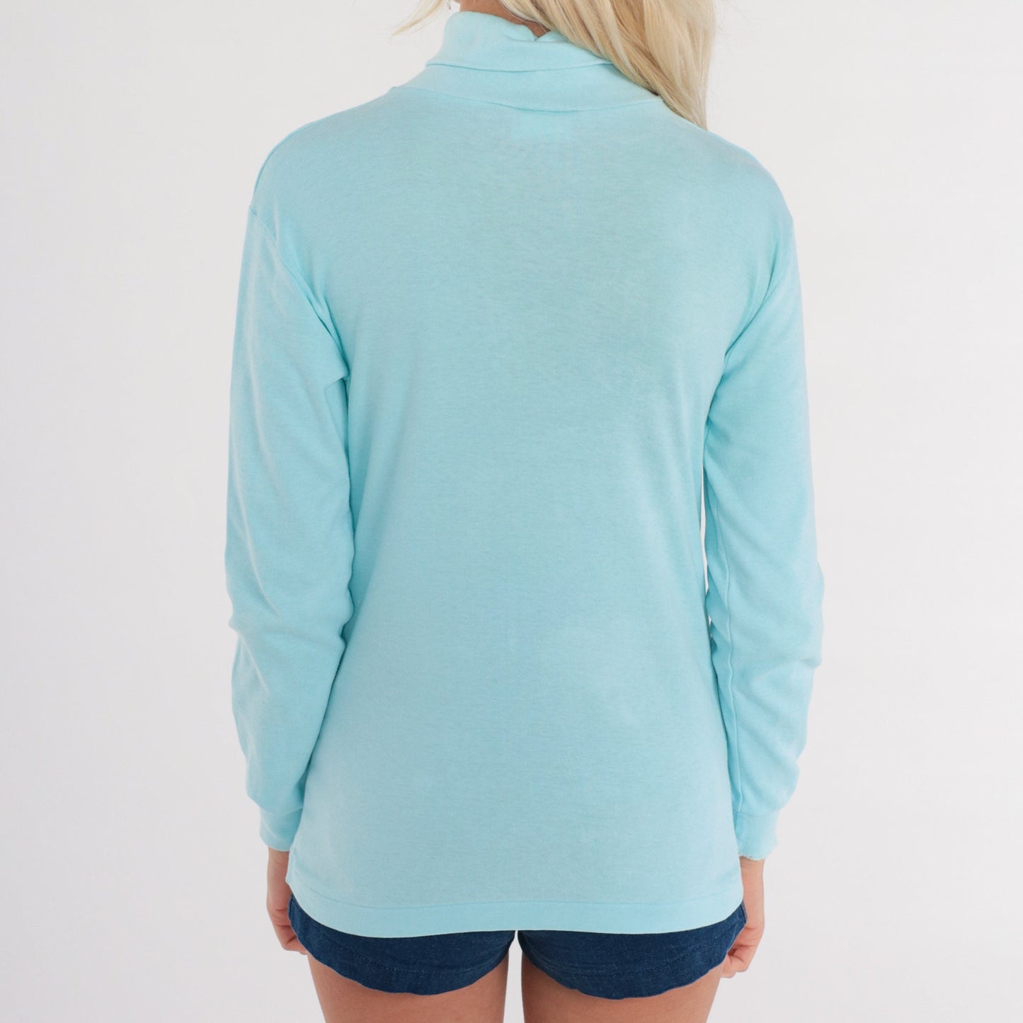 80s Skyr Baby Blue Turtleneck Long Sleeve Cotton Knit Small