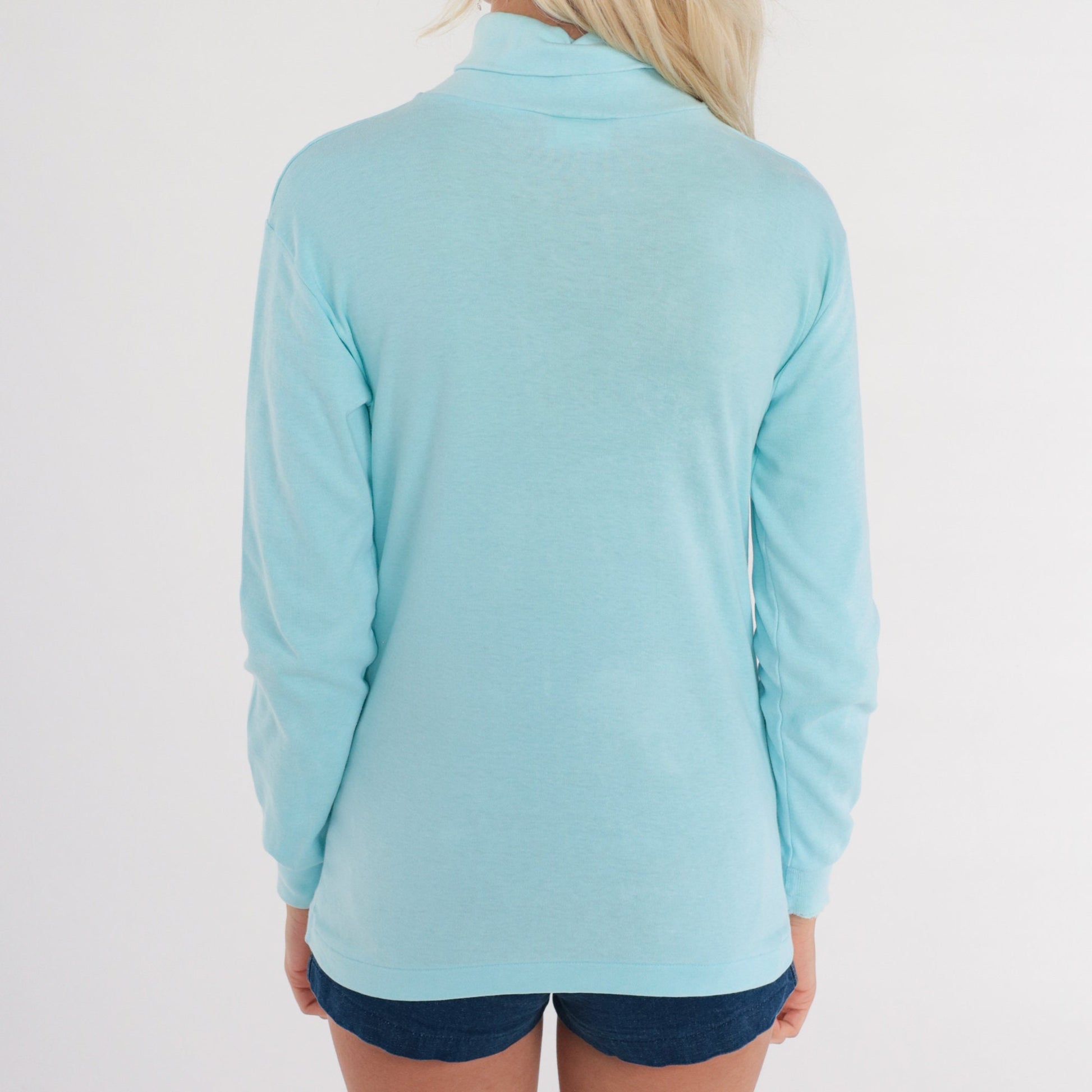 80s Skyr Baby Blue Turtleneck Long Sleeve Cotton Knit Small