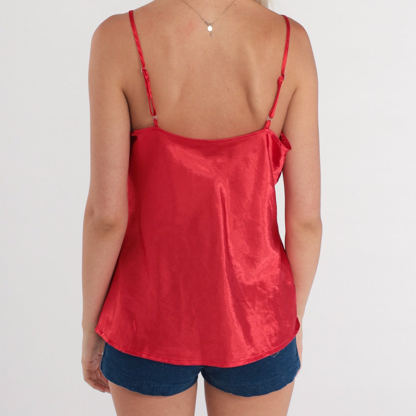 90s Red Lace Camisole Tank Top Vintage Lingerie Medium M