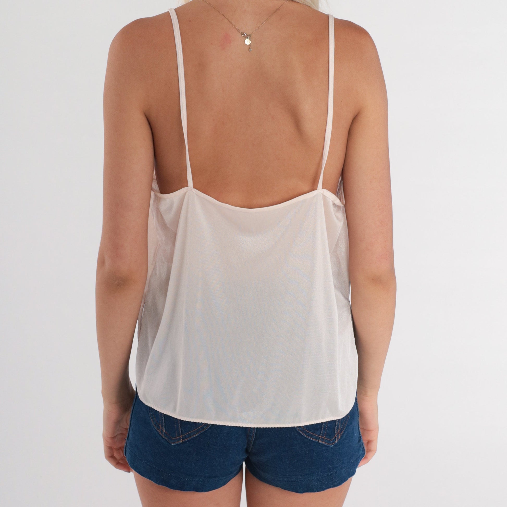 70s Floral Lace Camisole White Spaghetti Strap Tank Top Medium M