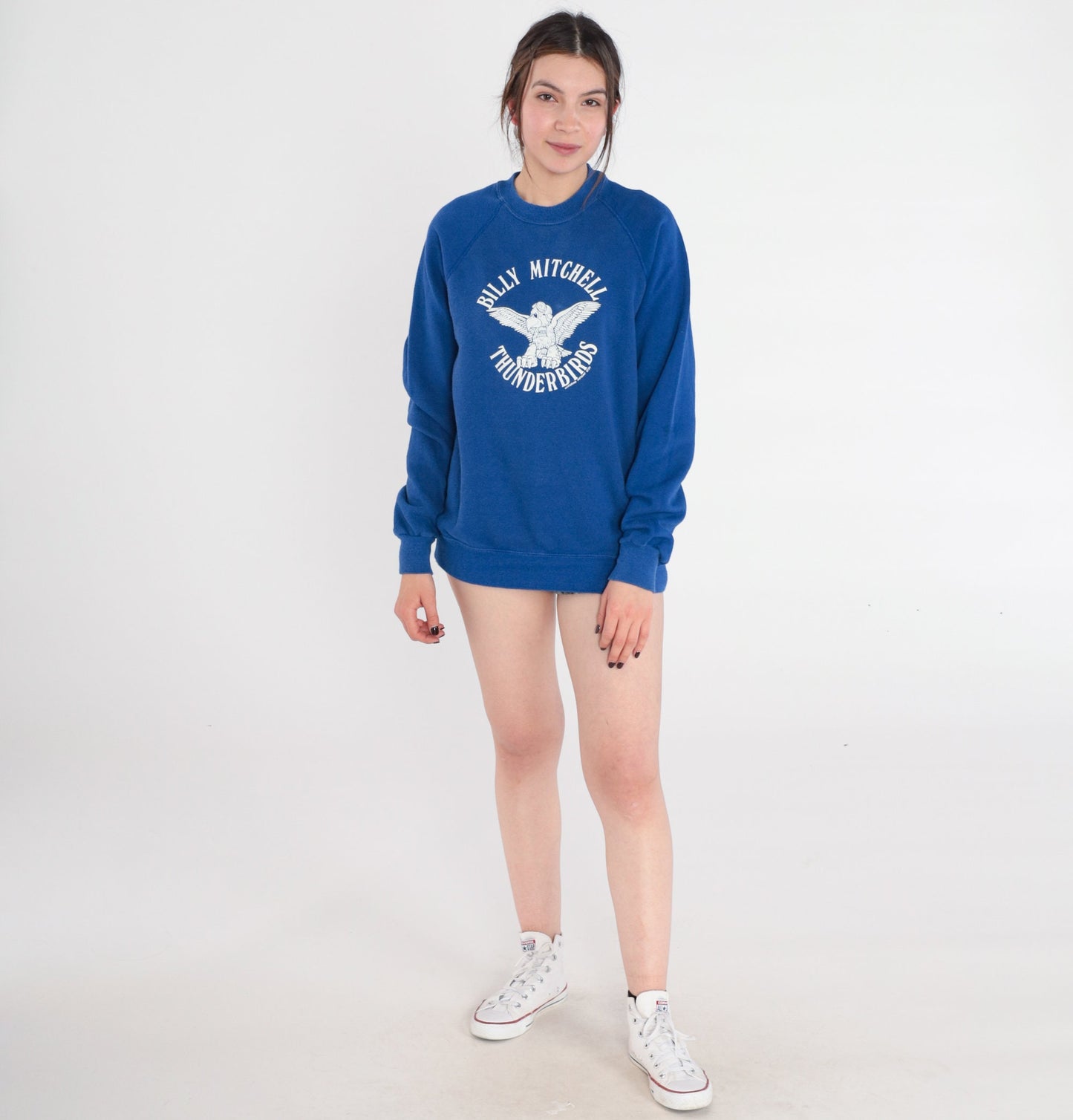 80s Billy Mitchell Elementary School Thunderbirds Raglan Sweatshirt Blue Large